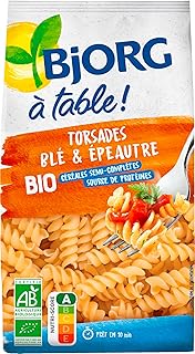 BJORG - Torsades Blé et Epeautre Bio - Céréales Semi-Complètes - Source de Protéines - 500g