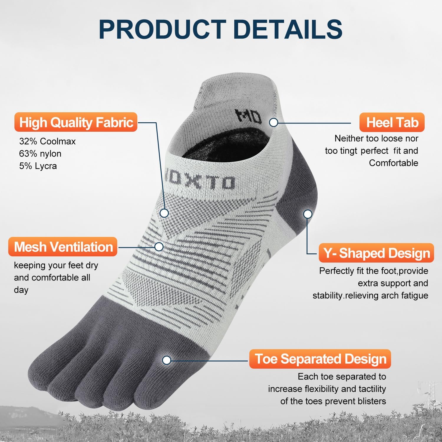 INOXTO Running Toe Socks for Men Women Professional Breathable Five Finger Coolmax Socks for Athletic Barefoot 4 Pairs