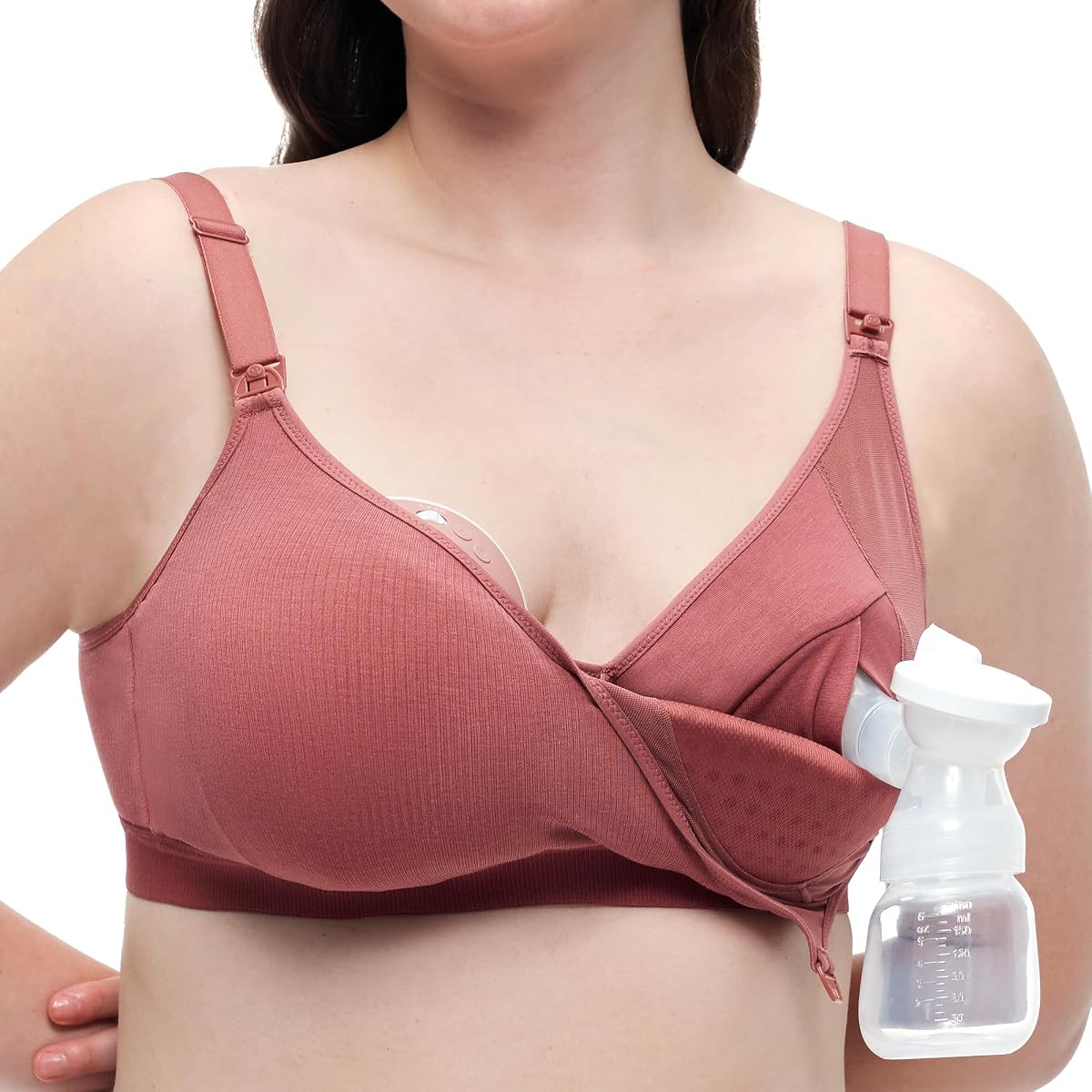 Momcozy sujetador de extracción de leche con manos libres, sujetador para extractor de leche de tela Tencel™ transpirable | Bombeo estable con manos libres con más de 300 orificios de ventilación para un 80 % más de transpirabilidad y fibras vegetales ecológicas para soporte durante todo el día.
