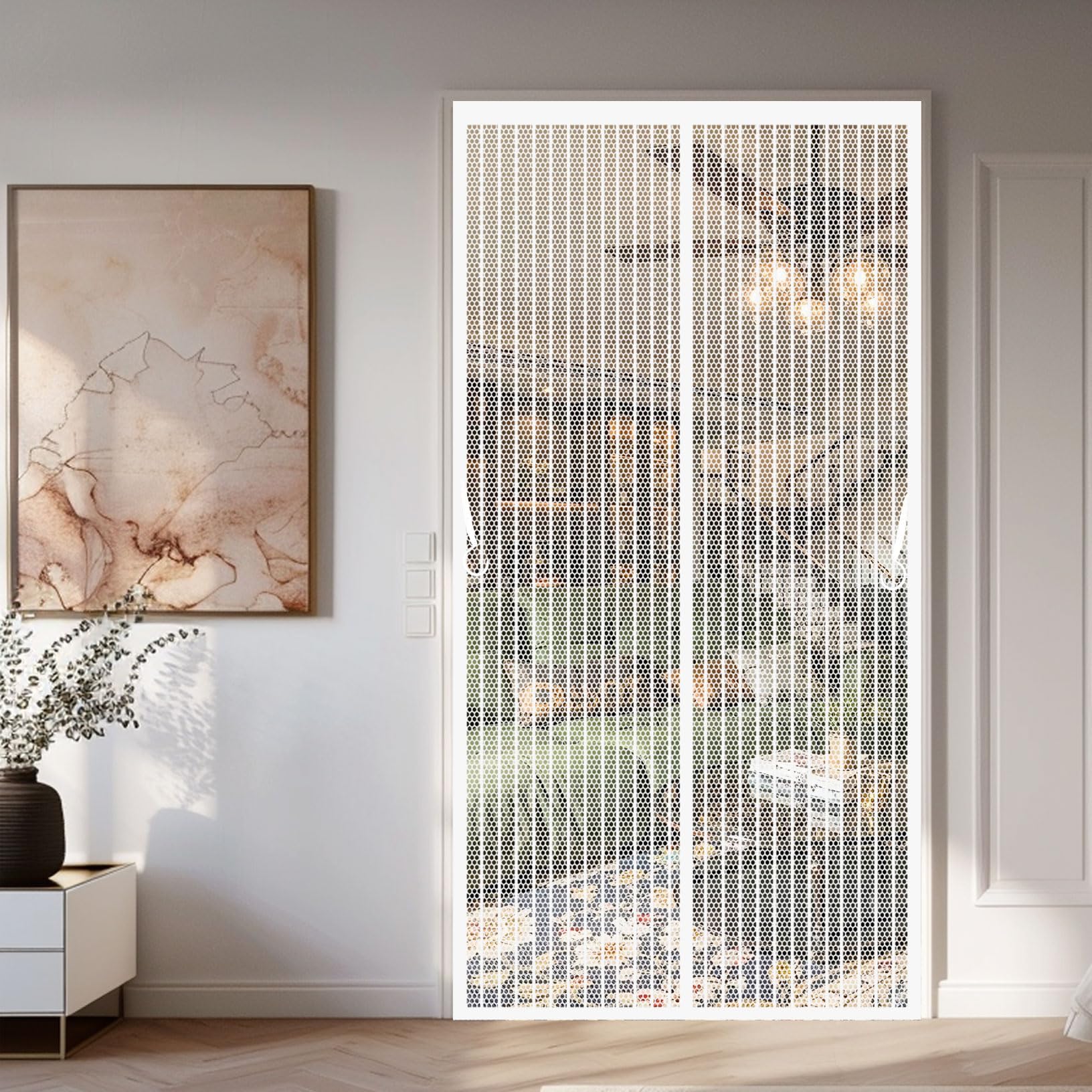 Magnetic Fly Screen Door 126 x 240 cm Self-Closing, Keep Bugs Out Lets Fresh Air in Fly Screens Doors Nets Easy to Install Without Drilling for Home, Office and Store, White