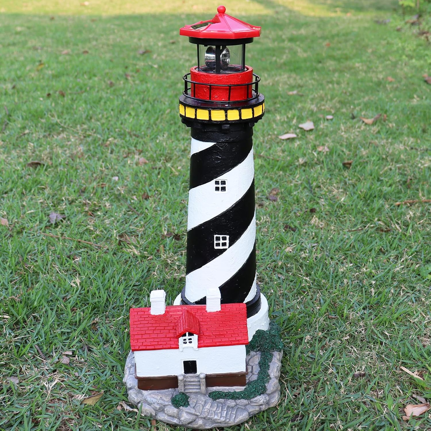 18" Solar Lighthouse with Rotating Beacon,Big Solar Powered Lighthouse,Outdoor Lighthouse Garden Decor, Waterproof Statue Figurines Outdoor Light House for Yard Lawn Patio Gifts (Black)