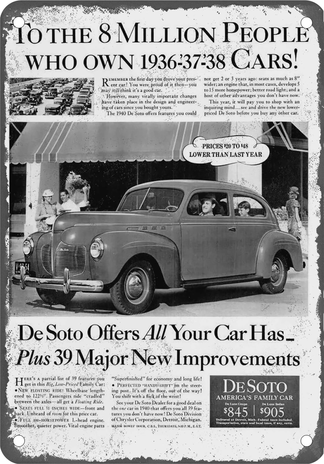 METAL SIGN - 1940 DeSoto Vintage Ad 07 - Old Retro Rusty Look home decor