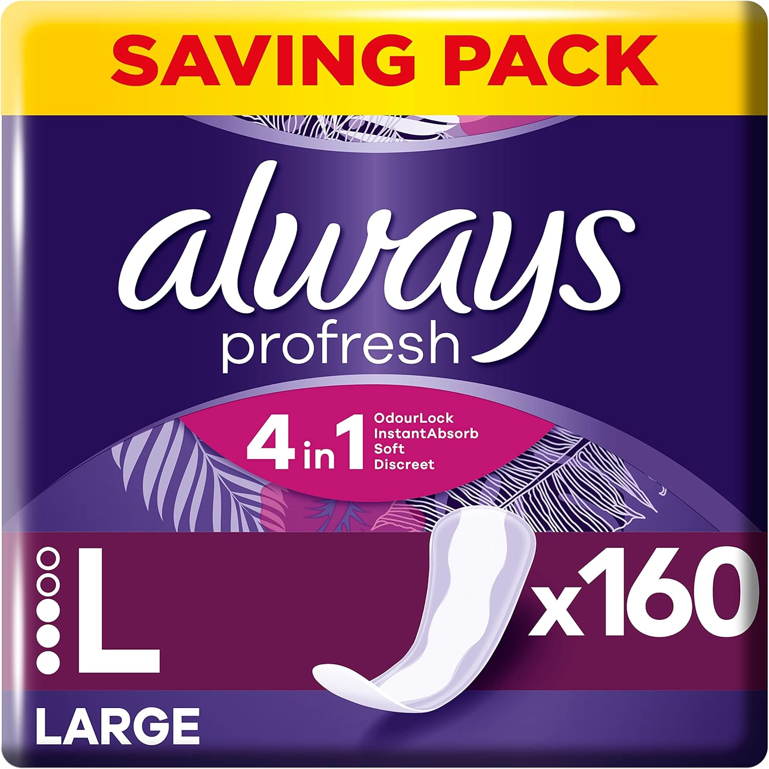 Always Dailies Panty Liners, Profresh, Large, 160 Liners (40 x 4 Packs