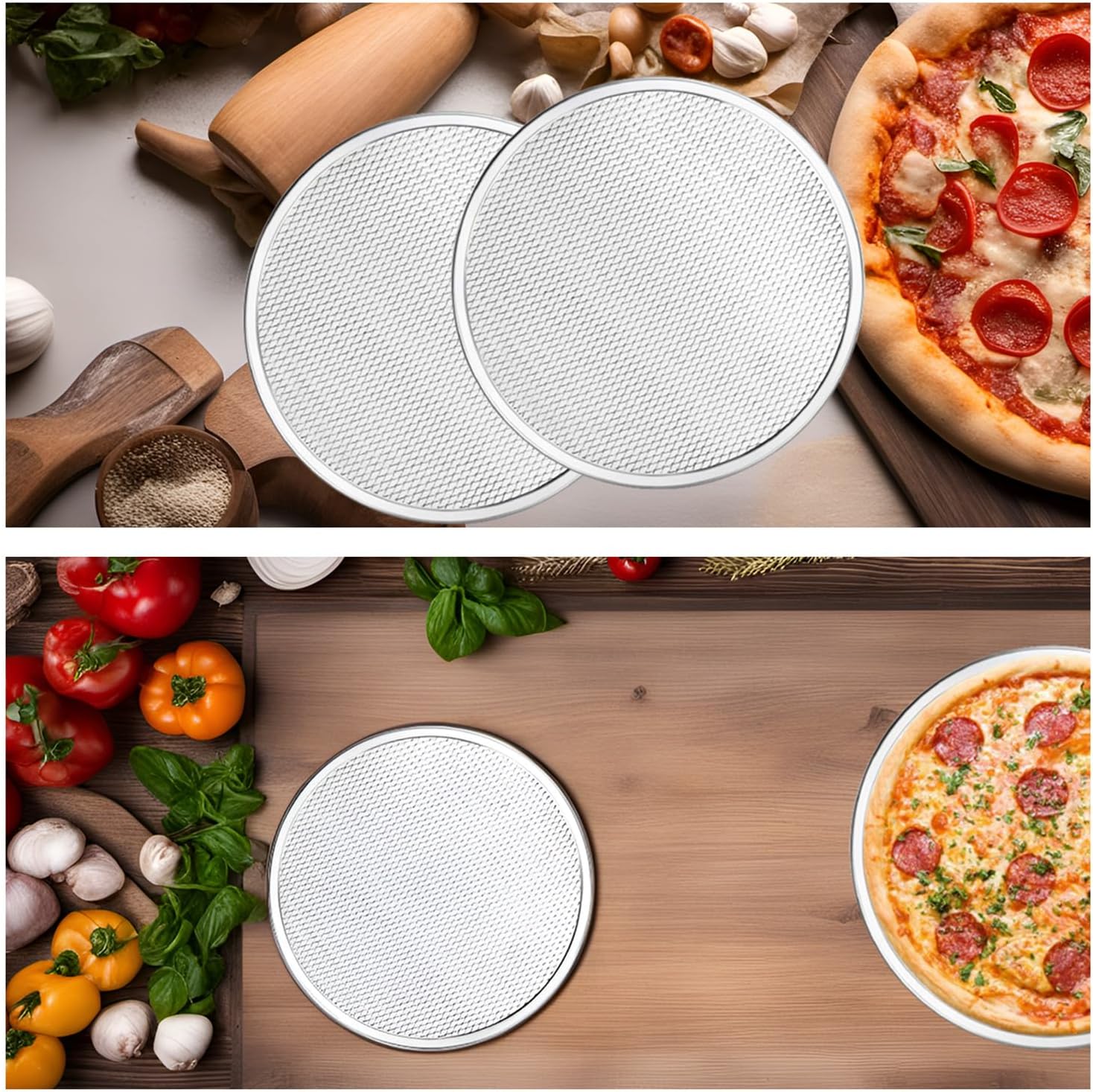 RHBLME 3 Pack Aluminum Alloy Pizza Baking Screen, 12 Inch Pizza Screen Restaurant-Grade Baking Screen for Oven, Round Pizza Crisper Tray Pizza Baking Tray for Home Kitchen, BBQ, Seamless