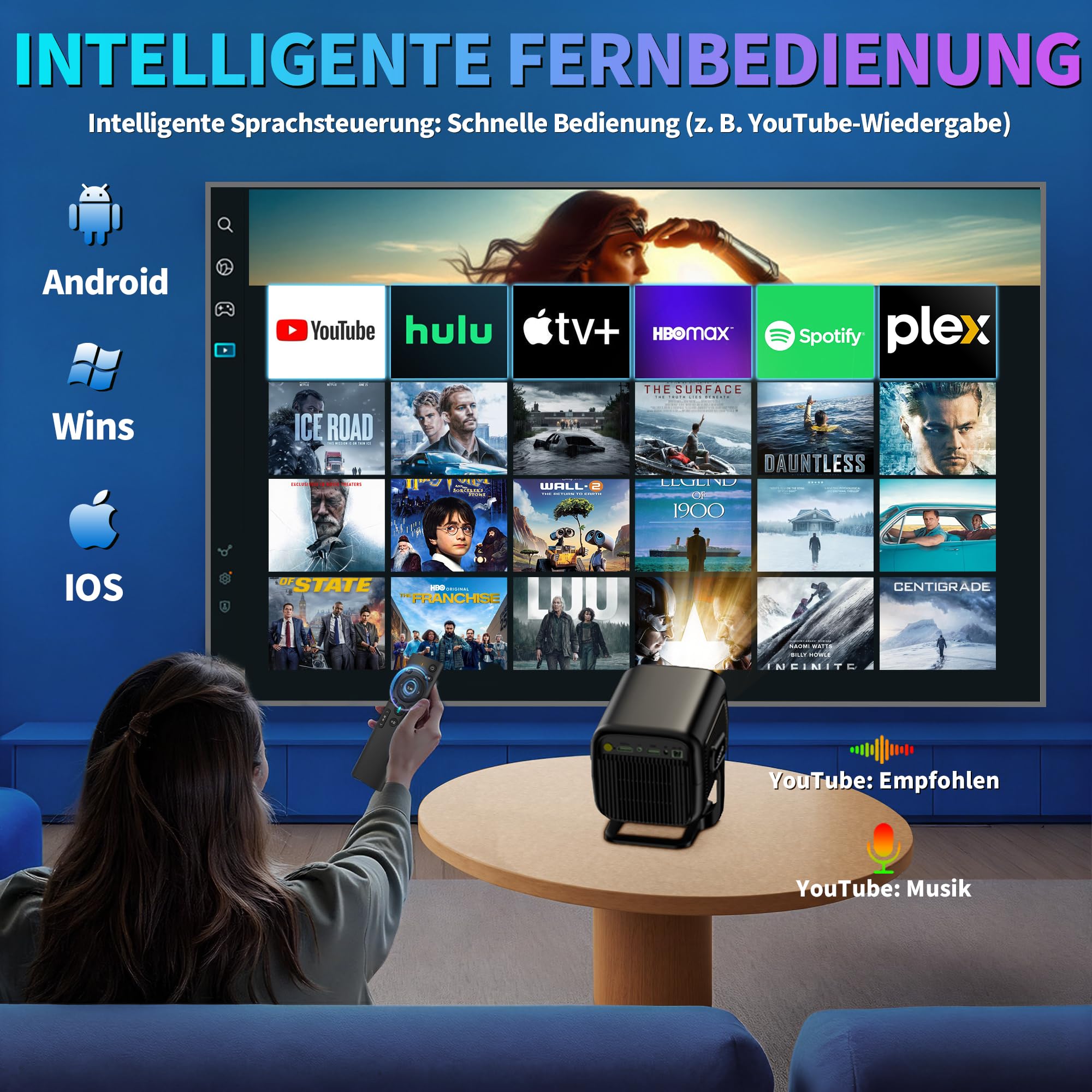 [ Autofokus & 2026 Upgraded ] Beamer 4K Projektor Native 1080P Mini Beamer Mit 5G WiFi 6 und BT 5.4 Tragbarer Projector mit Automatische Trapezialkorrektur 180 ° Drehung Tv Stick/USB/Laptop/PC,Schwarz