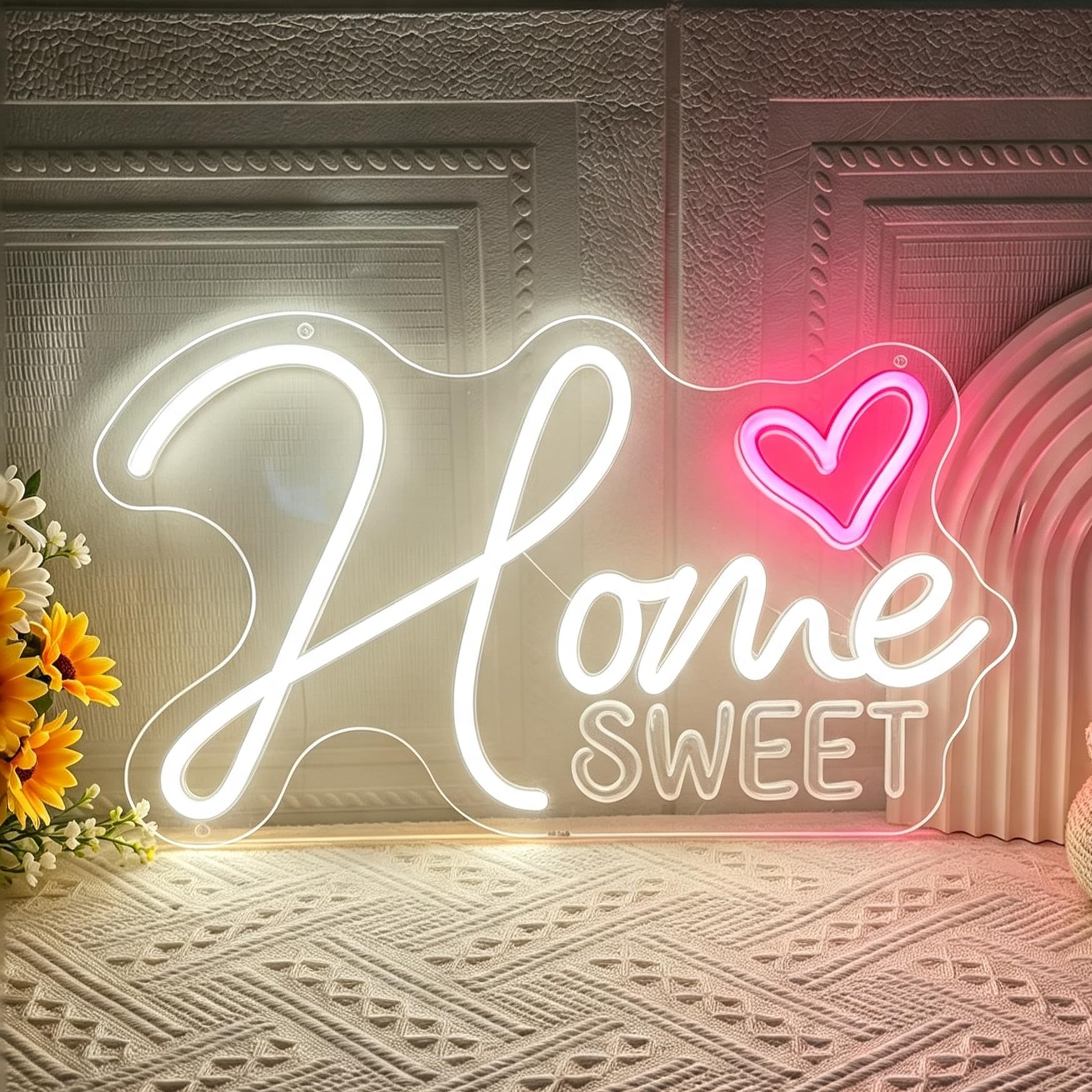 Home Sweet LED Neon Sign, USB Powered Dimmable Decorative Neon Light for Home Living Room Bedroom Entryway Warm Cozy Ambiance Decor Gift Wall Table Accent 17.1 x 10 In