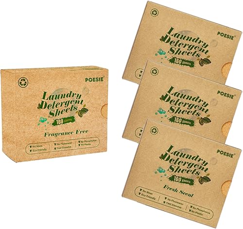 Poesie Juego de 640 hojas de detergente para ropa sucia, sin plástico, biodegradable, sin residuos, sin fragancia