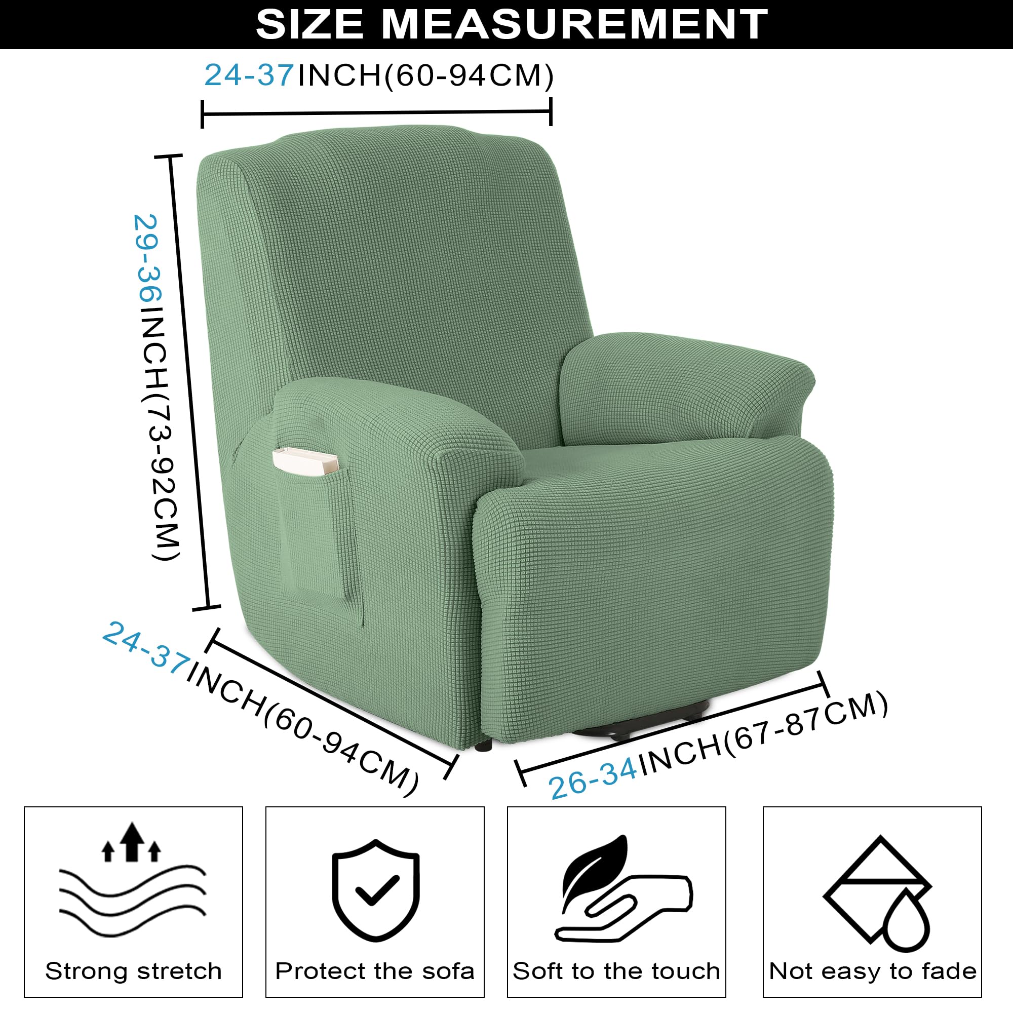 TIANSHU 1 Posti Fodera per Poltrona Reclinabile, Fodera per Poltrona Reclinabile Jacquard, Fodera per Divano Reclinabile Elasticizzata (Poltrona Reclinabile, Verde)