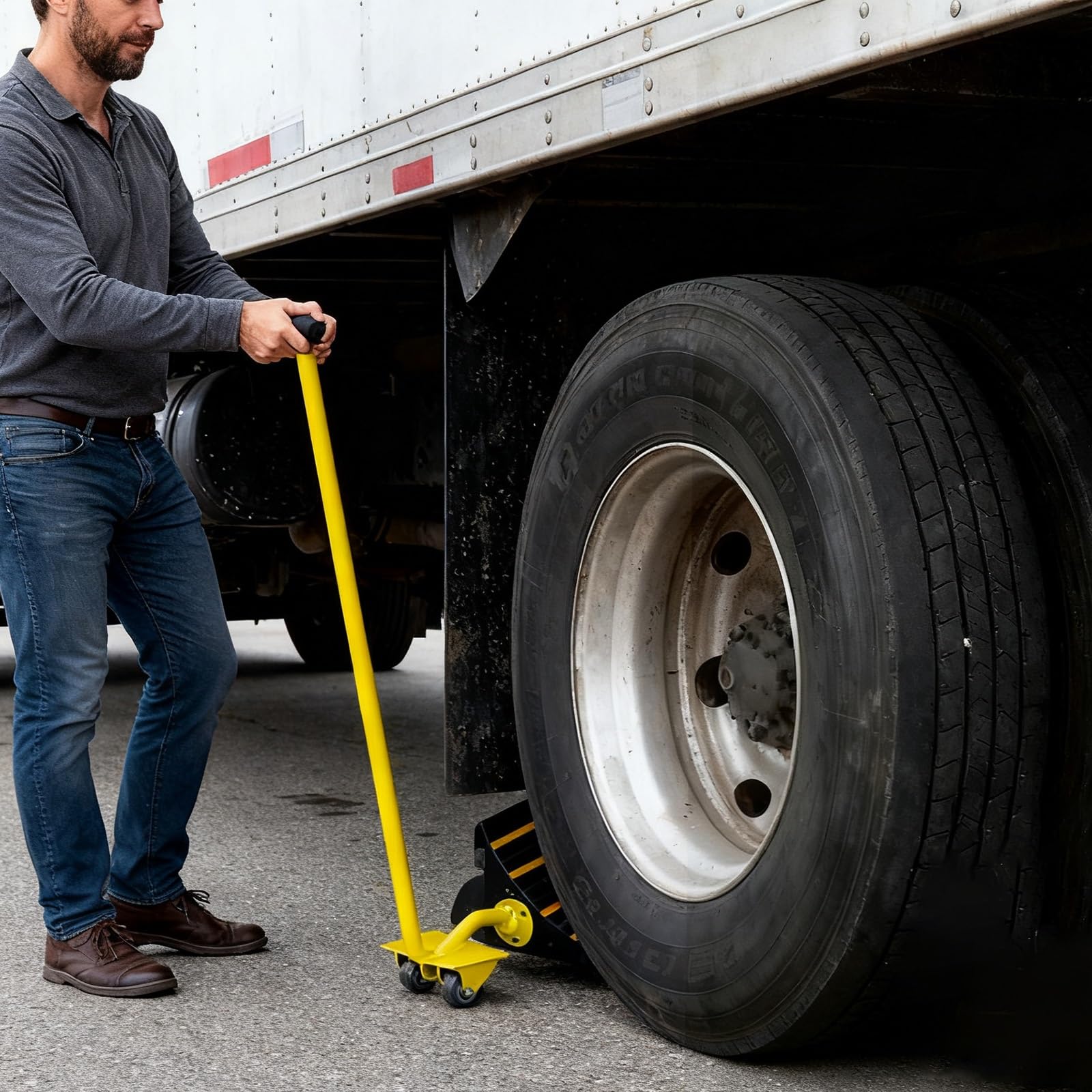Butée de Roue Mobile pour Gros matériel de Transport, Cales de Roue pour remorques, Poids Lourds, camions, Camping-Cars, fourgonnettes(Yellow,Left)