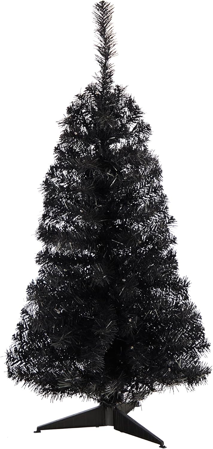 Nearly Natural 3ft. Black Artificial Christmas Tree with 50 LED Lights and 118 Bendable Branches