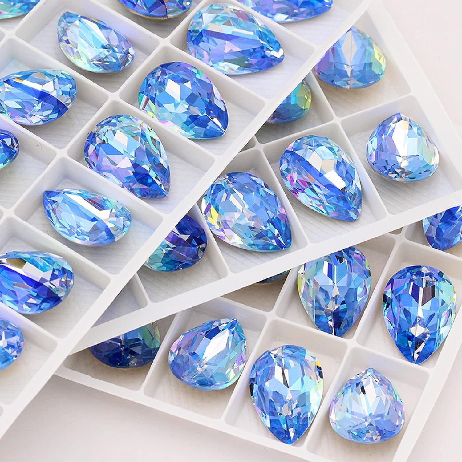 Cyrkonie, Kryształki Kryształ Niebieski Laser Strass Hotfix Kamień Szkło do Ubrań Kamienie Dekoracja Odzież Aplikacja(10X14mm 5pcs)