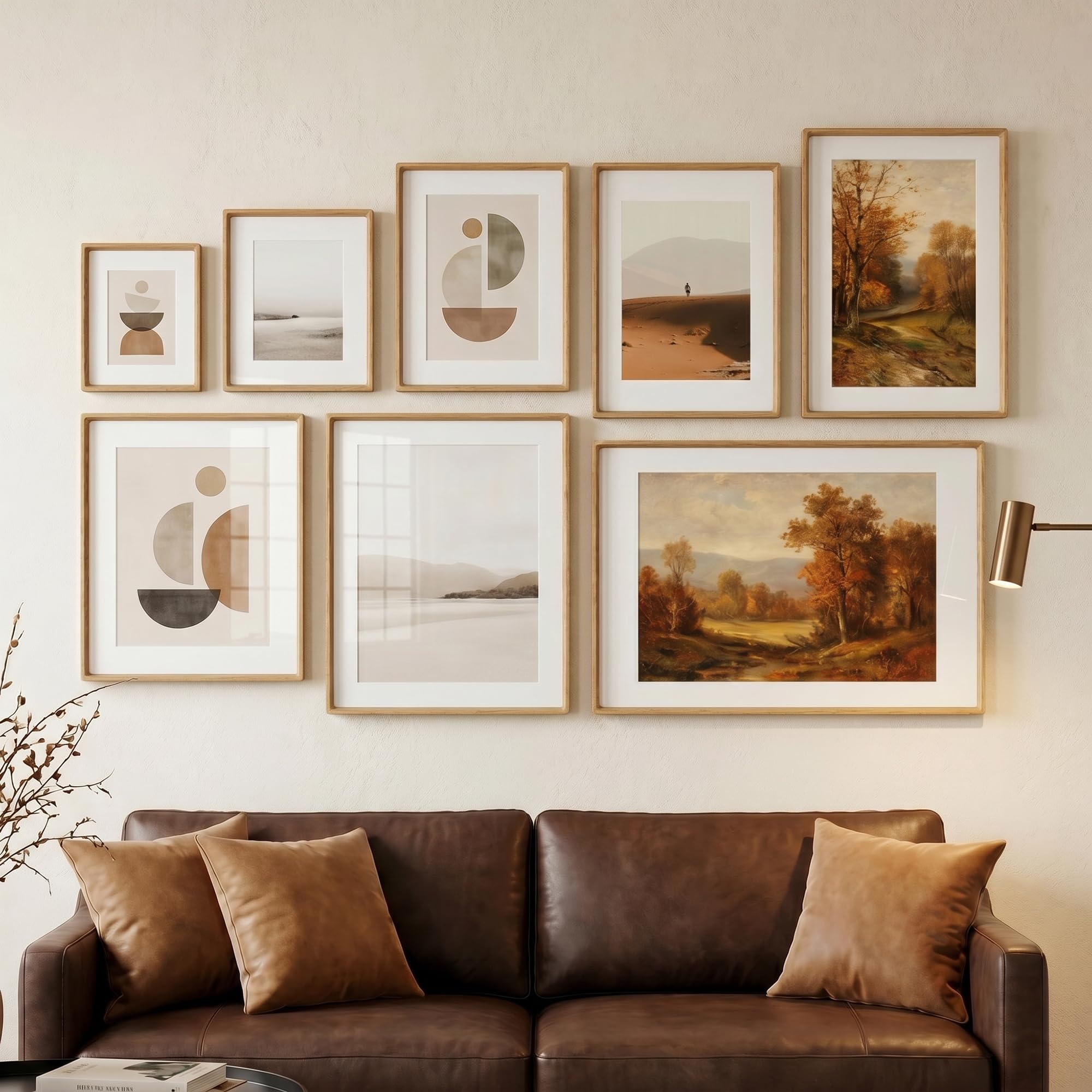 Bilderrahmen A1 (59.4x84cm) aus Massivholz Eiche, Hochtransparentes Temperglas, Handgefertigter Ecken Posterrahmen mit Passepartout für A2 (42x59.4cm), Einzelzapfen, Wandmontag