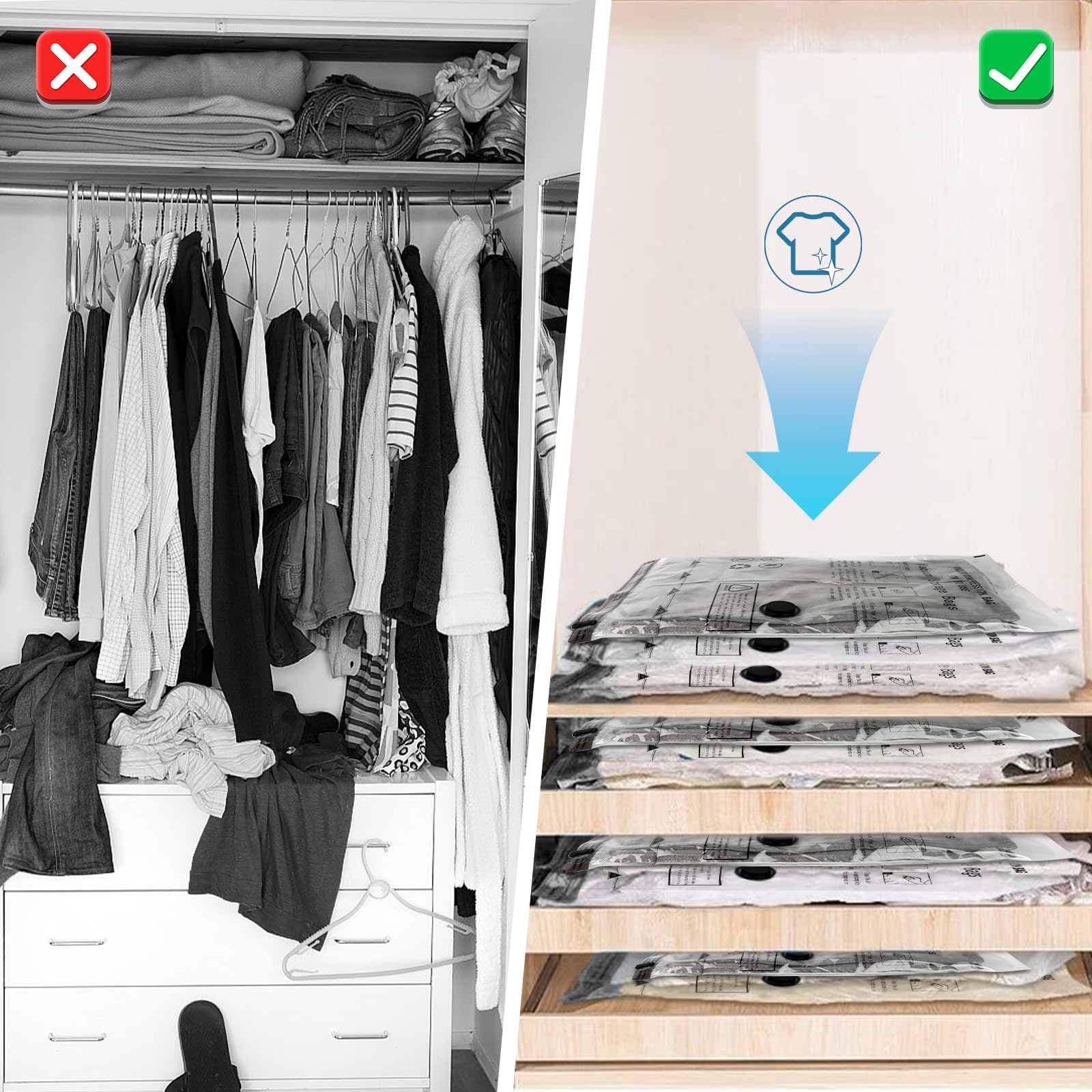 Sacchetti Sottovuoto per Vestiti con Pompa, 12 Pezzi Buste Sottovuoto Piumoni, Sottovuoto Vestiti da Viaggio Riutilizzabili, 4L+4M+4S Sacchetti Sottovuoto per Spostare, Viaggi e Riporre i Piumoni