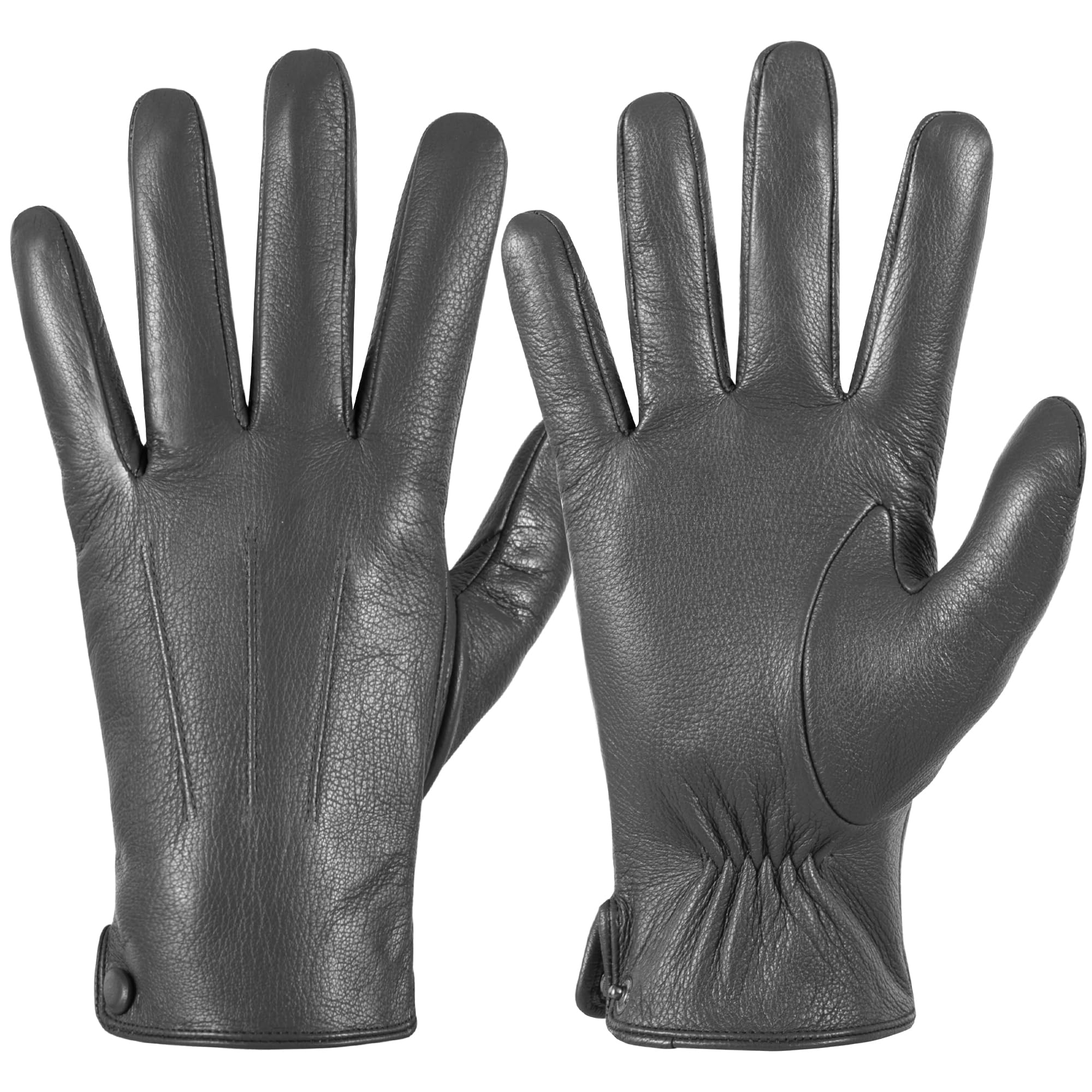 QOF Winter Leather Gloves Men, Wool Warm Lined Finger Touchscreen Texting