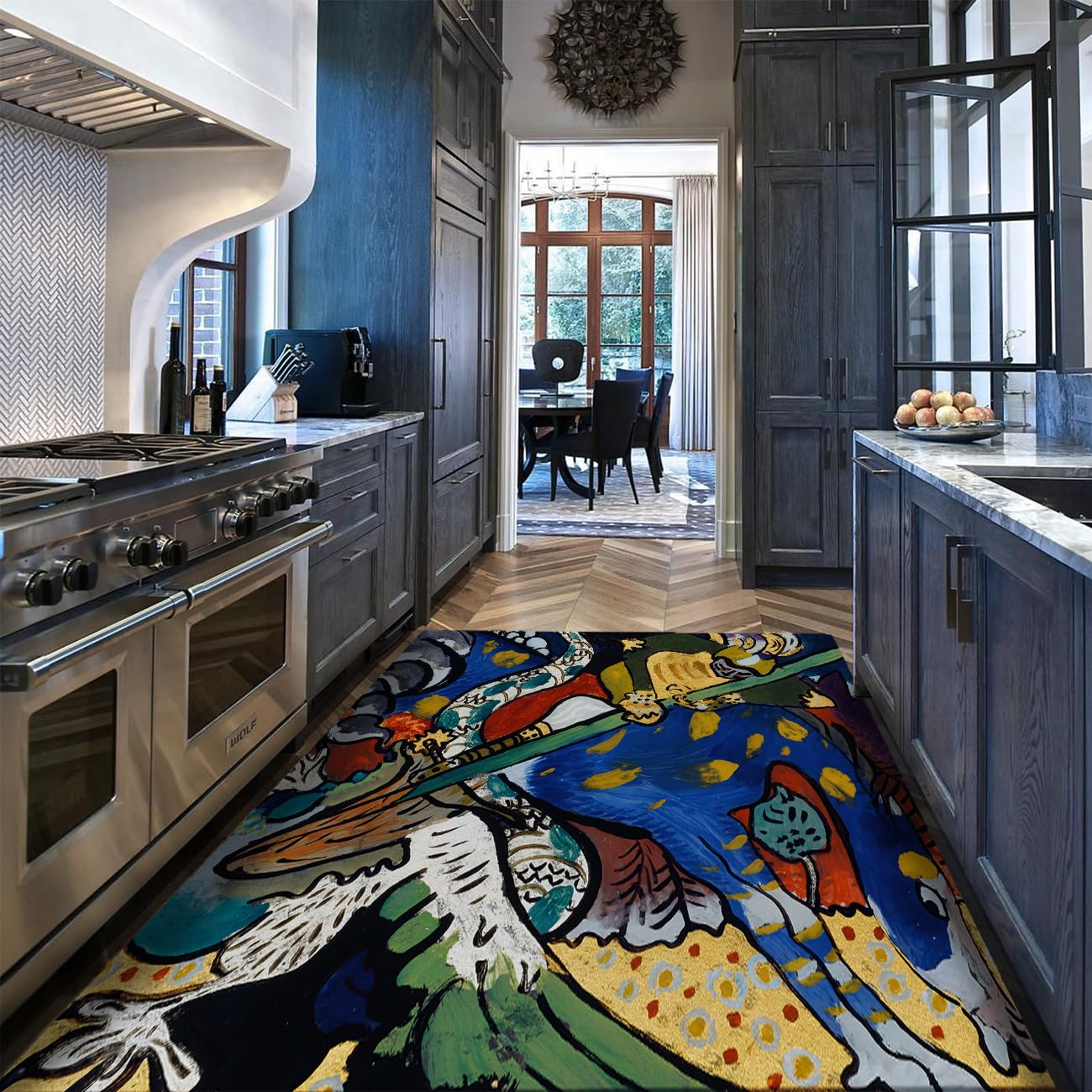 Tapis antidérapant lavable bleu vert fini les sols froids dans le couloir