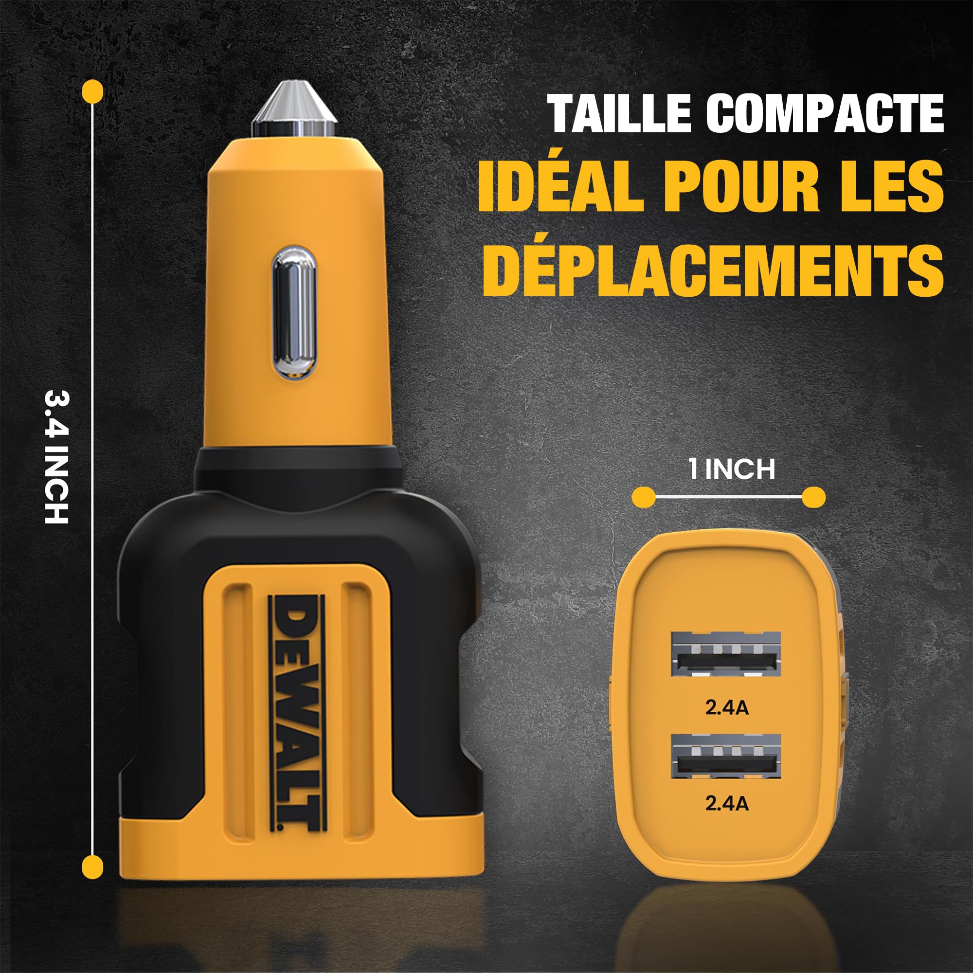DEWALT Adaptateur Chargeur Voiture 24W USB, Allume-Cigare, Charge Rapide, Compatible iPhone, Samsung Galaxy, iPad