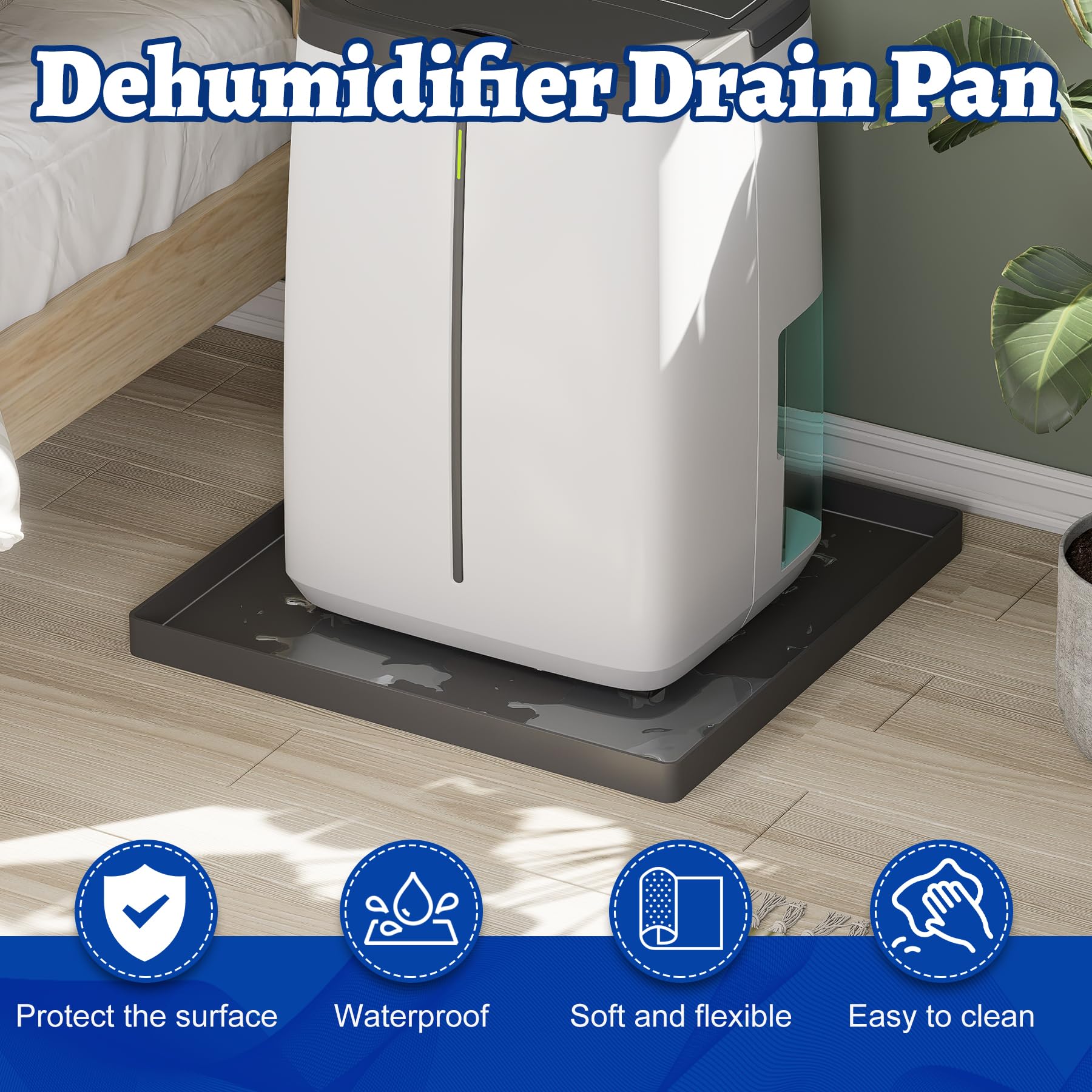 Alfombrilla deshumidificadora para deshumidificadores del hogar, bandeja de drenaje grande para deshumidificador que evita fugas, bandeja de drenaje de humidificador de silicona 8