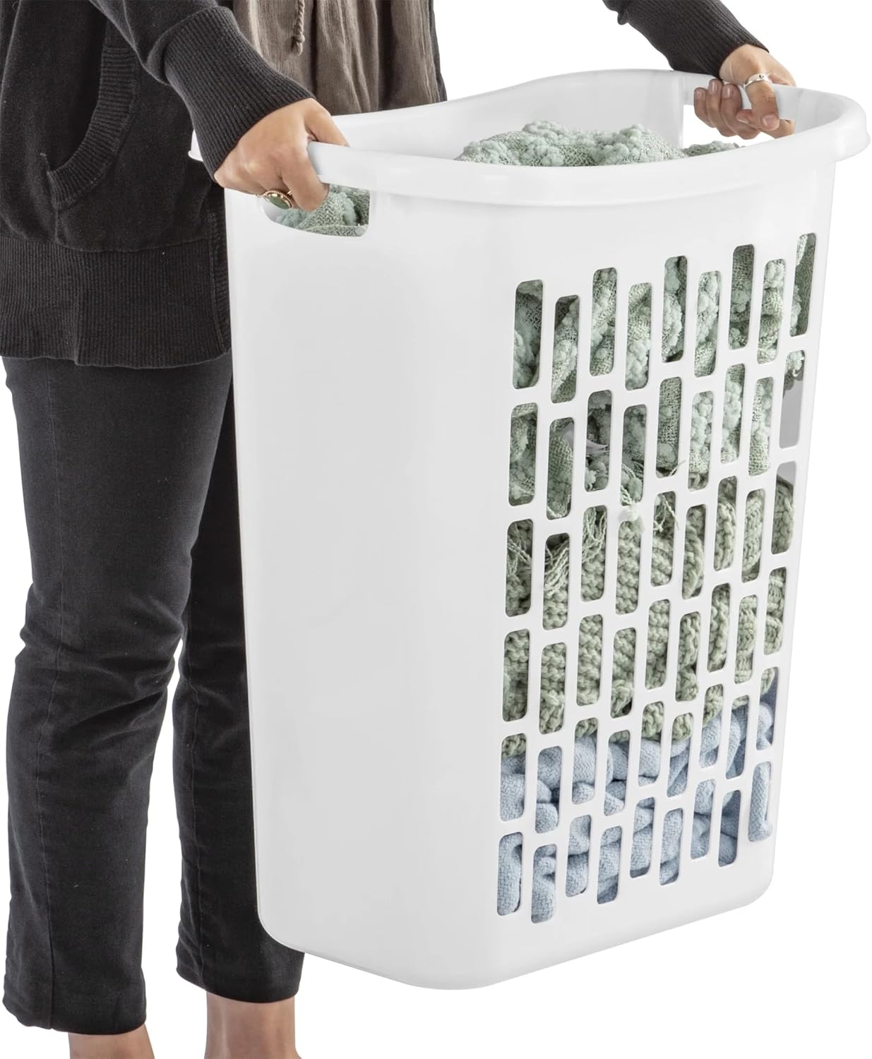 6 Pack Large Rectangular Open Plastic Hamper White Slim Design for Narrow Spaces Open Top Laundry Hamper Basket for Bathroom Bedroom Closet and Small Space Organization