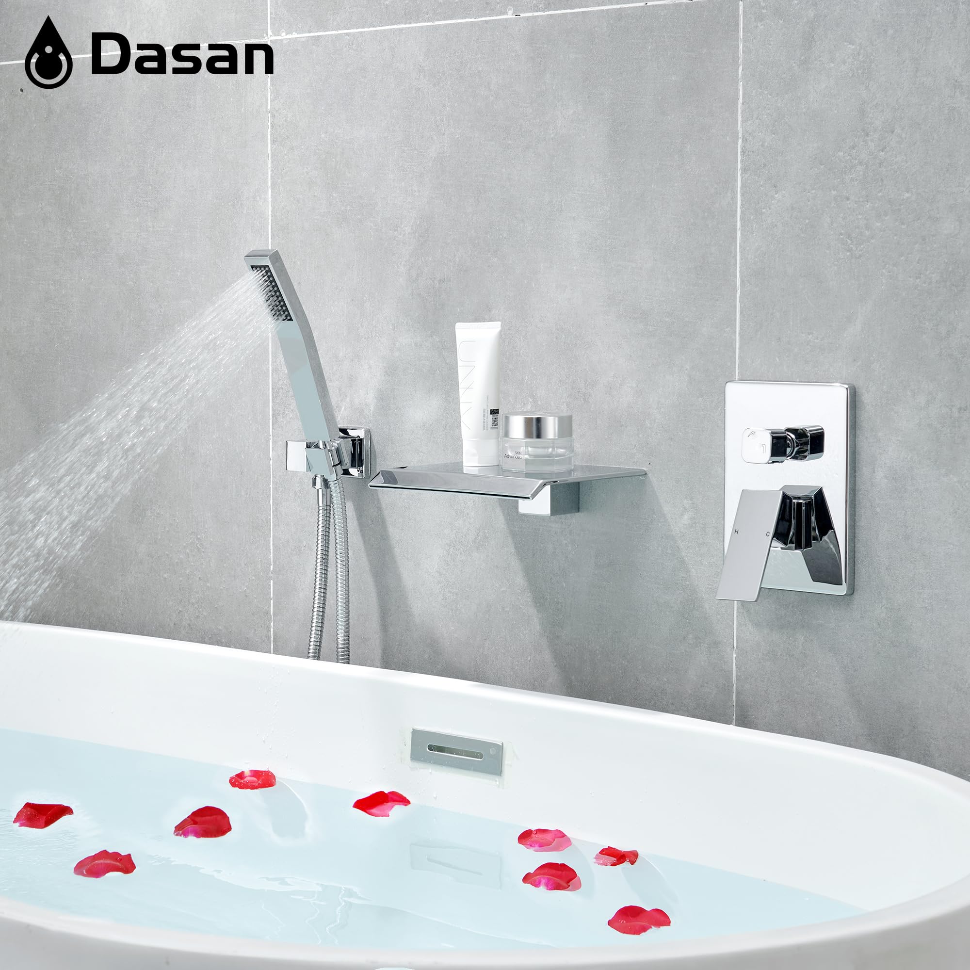 Modern Wall Mount Tub Faucet with Handheld Shower -6
