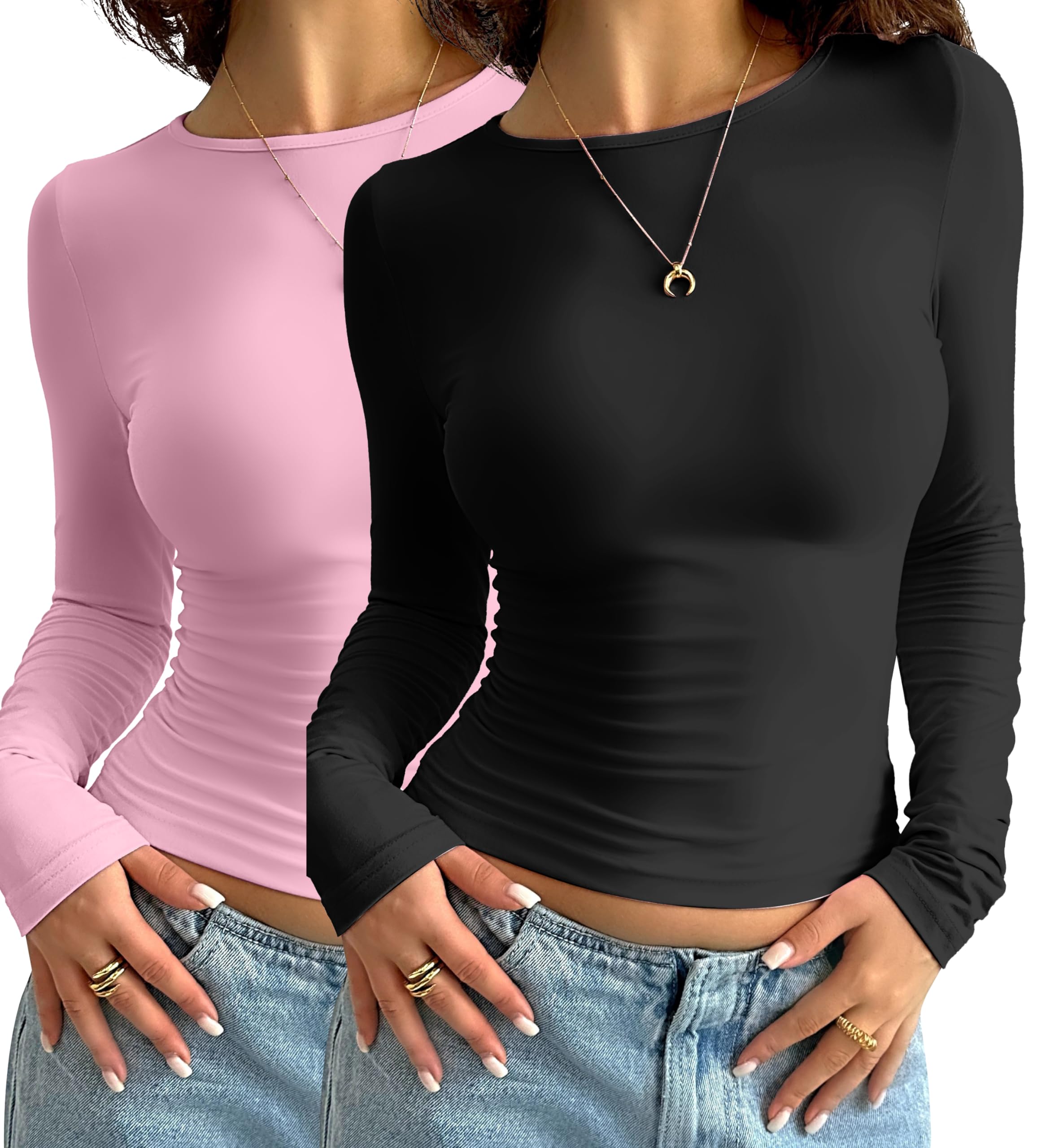 Womens Long Sleeve Shirt for Womens Skims Dupe Crop Top Fall Basics Tshirts Fall Clothes Gym Going Out Tops