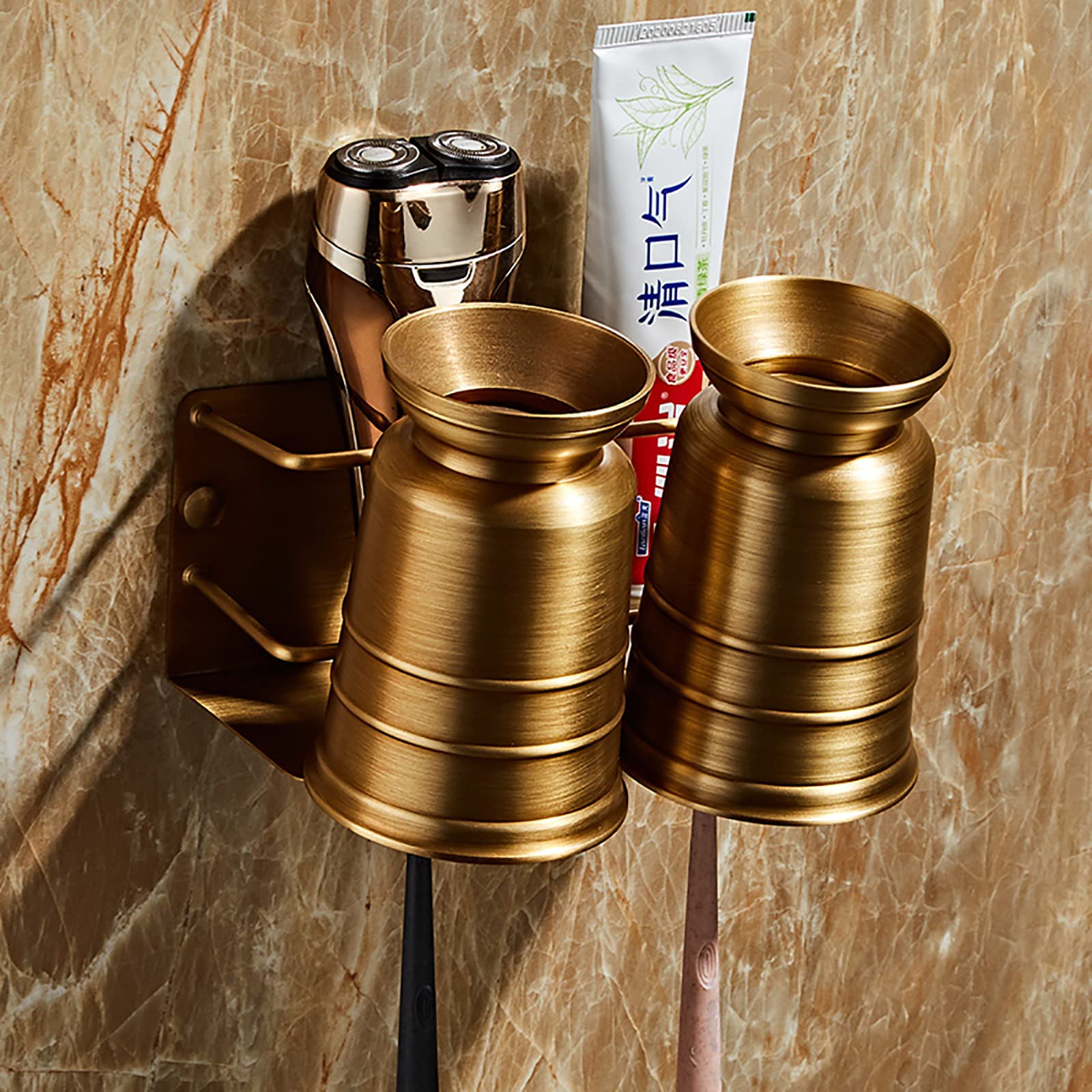 Porta Cepillo de Dientes, Pared Soporte Cepillo de Dientes Soltero, Cobre Eléctrico Estuche Cepillo Dientes, Organizador Baño para Hogar Hotel, Antiguo Oro