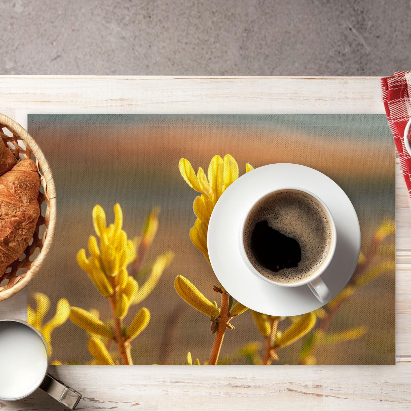 Set di 8 Tovagliette Americane Lavabili Cotone Lino Paesaggio desertico - Tovaglietta Americana Resistenti al Calore Durevole Boccioli gialli - per Colazione Pranzo 30×45 cm