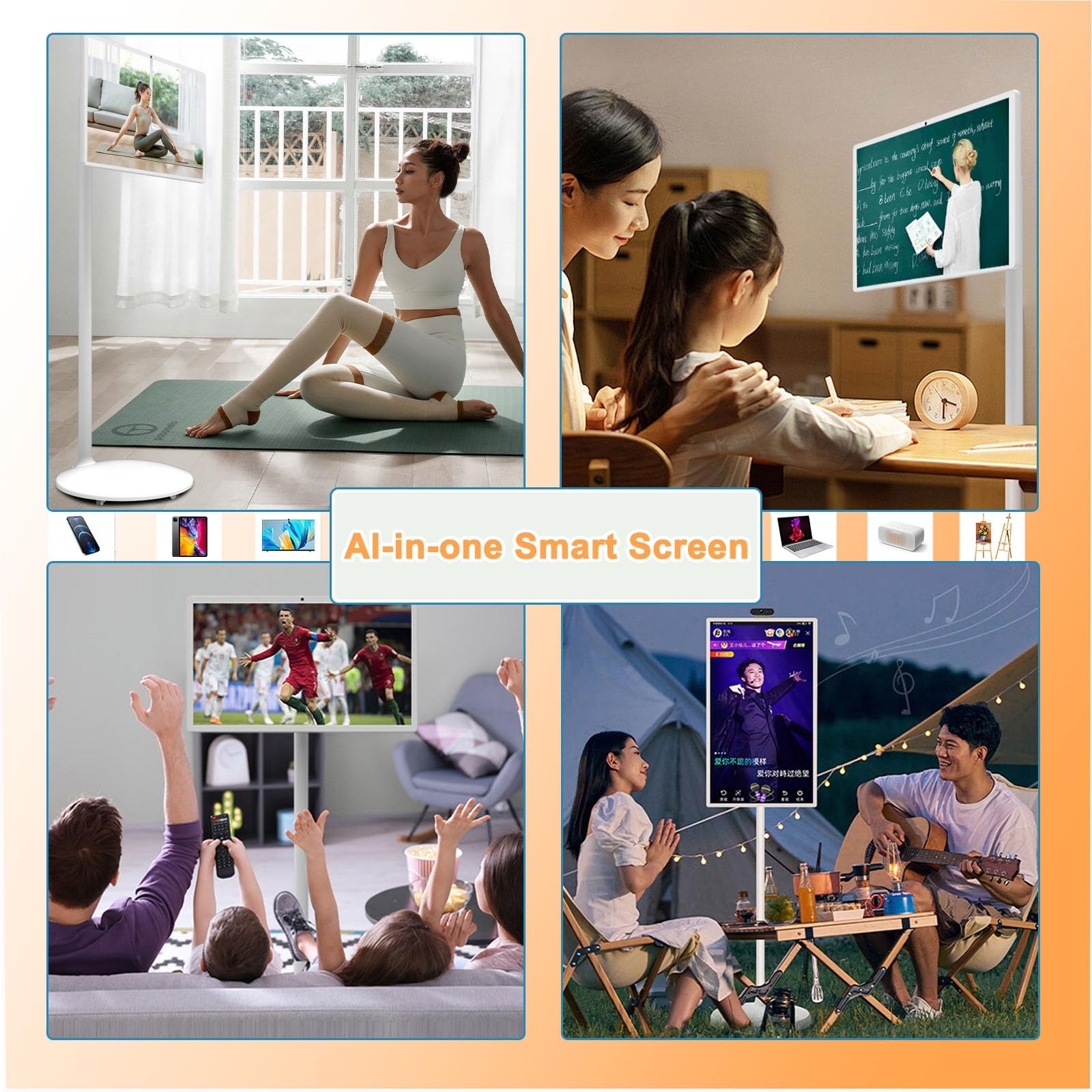 Smart TV Android 13 de 21,5” con Pantalla Táctil Full HD – Televisor Portátil con Batería Integrada y Ruedas para Uso en Casa u Oficina(4+64GB)