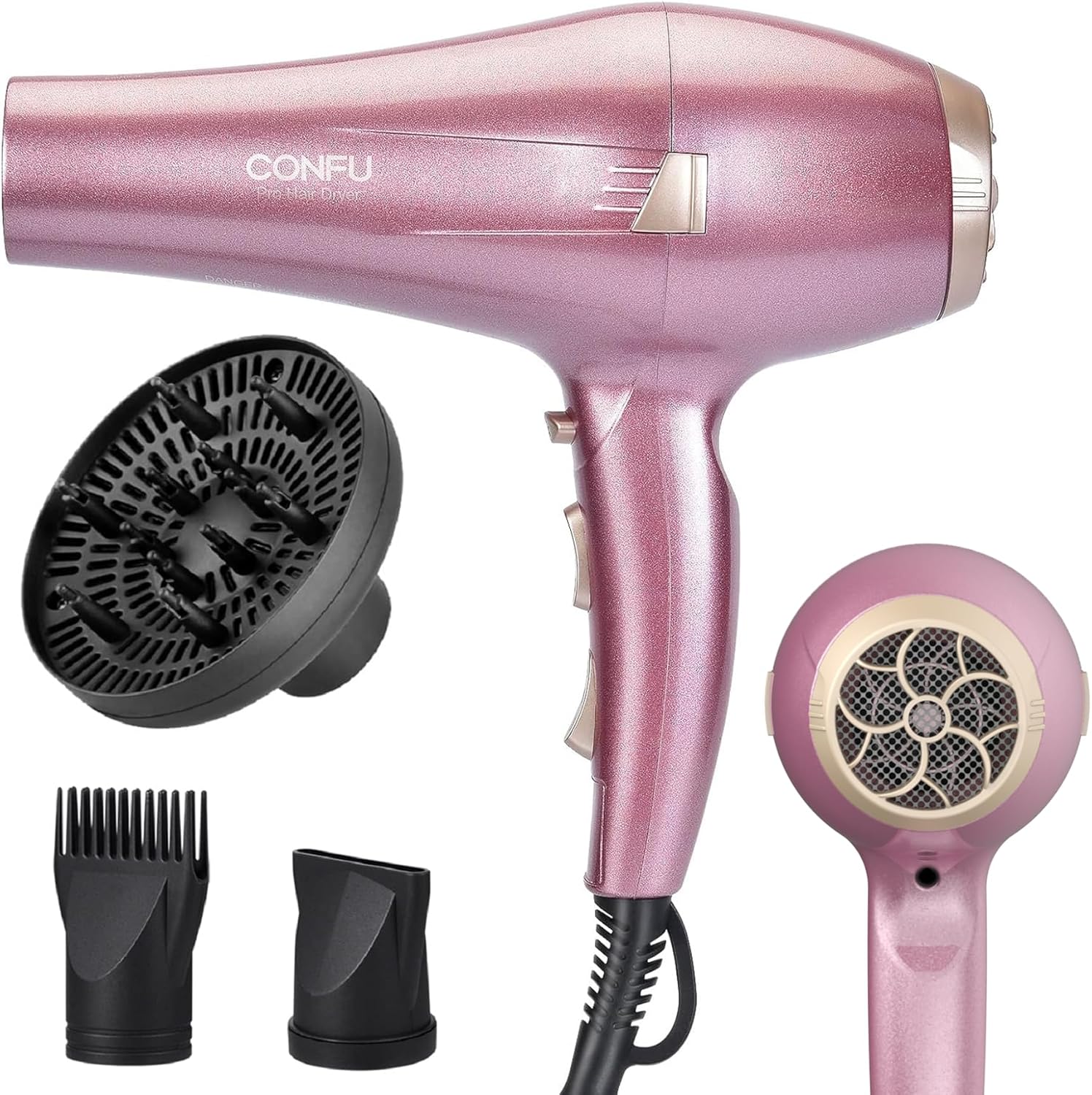 CONFU Hair Dryer, Professional Ionic Salon Blow Dryer with Diffuser for Women and Men, 5X Fast Drying, Powerful and Quiet Hair Blow Dryer for Fast & Easy Styling (1875 Watts)