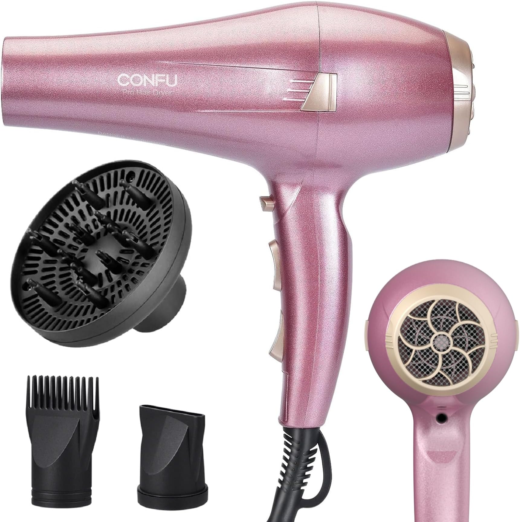 CONFUHair Dryer, Professional Ionic Salon Blow Dryer with Diffuser for Women and Men, 5X Fast Drying, Powerful and Quiet Hair Blow Dryer for Fast & Easy Styling (1875 Watts)