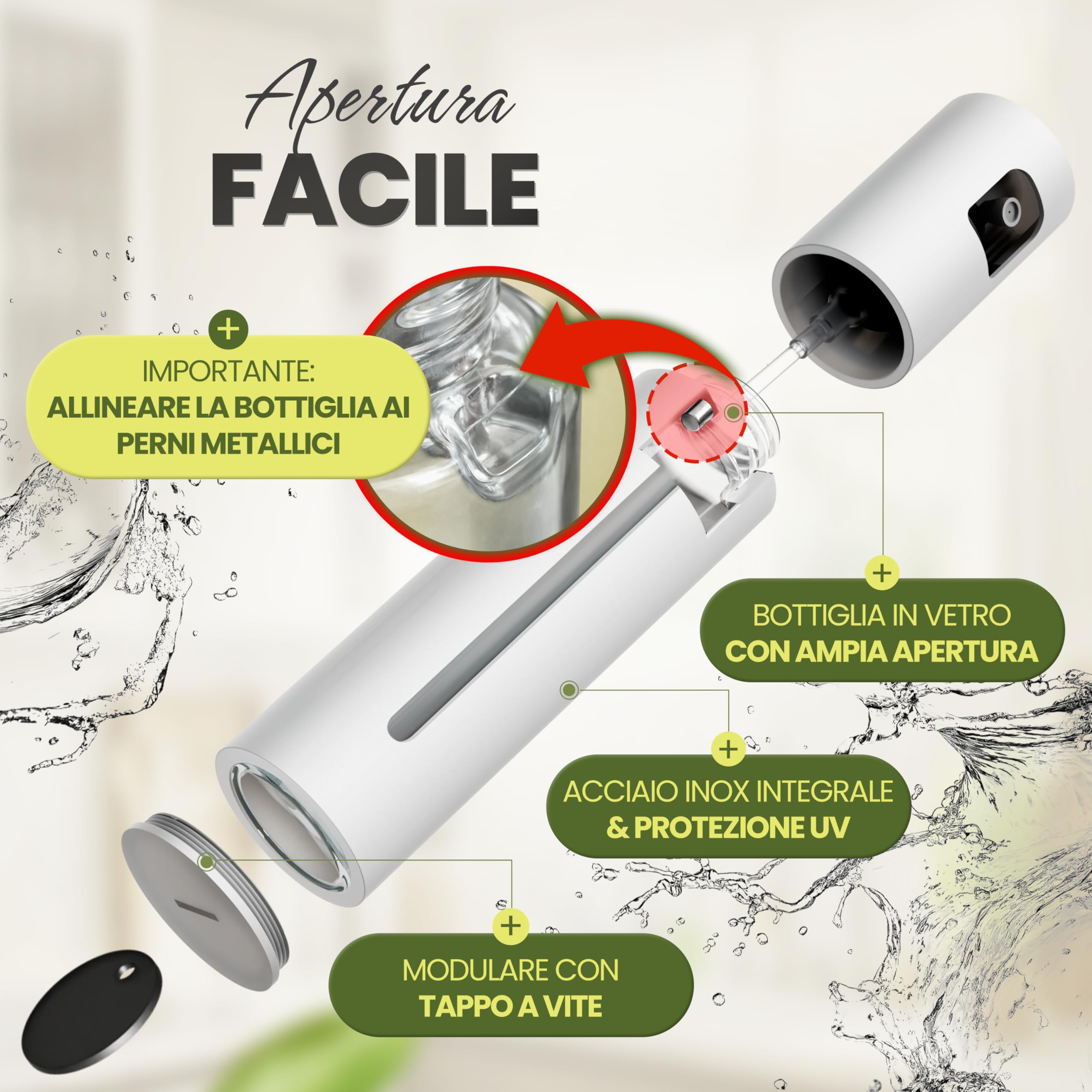 Leisure Life® | NUOVO: Spruzzatore d’olio 2.0 – Acciaio inox 100 ml | Protezione UV, senza BPA, lavabile in lavastoviglie | nebulizzazione fine | per cucina, griglia & friggitrice ad aria