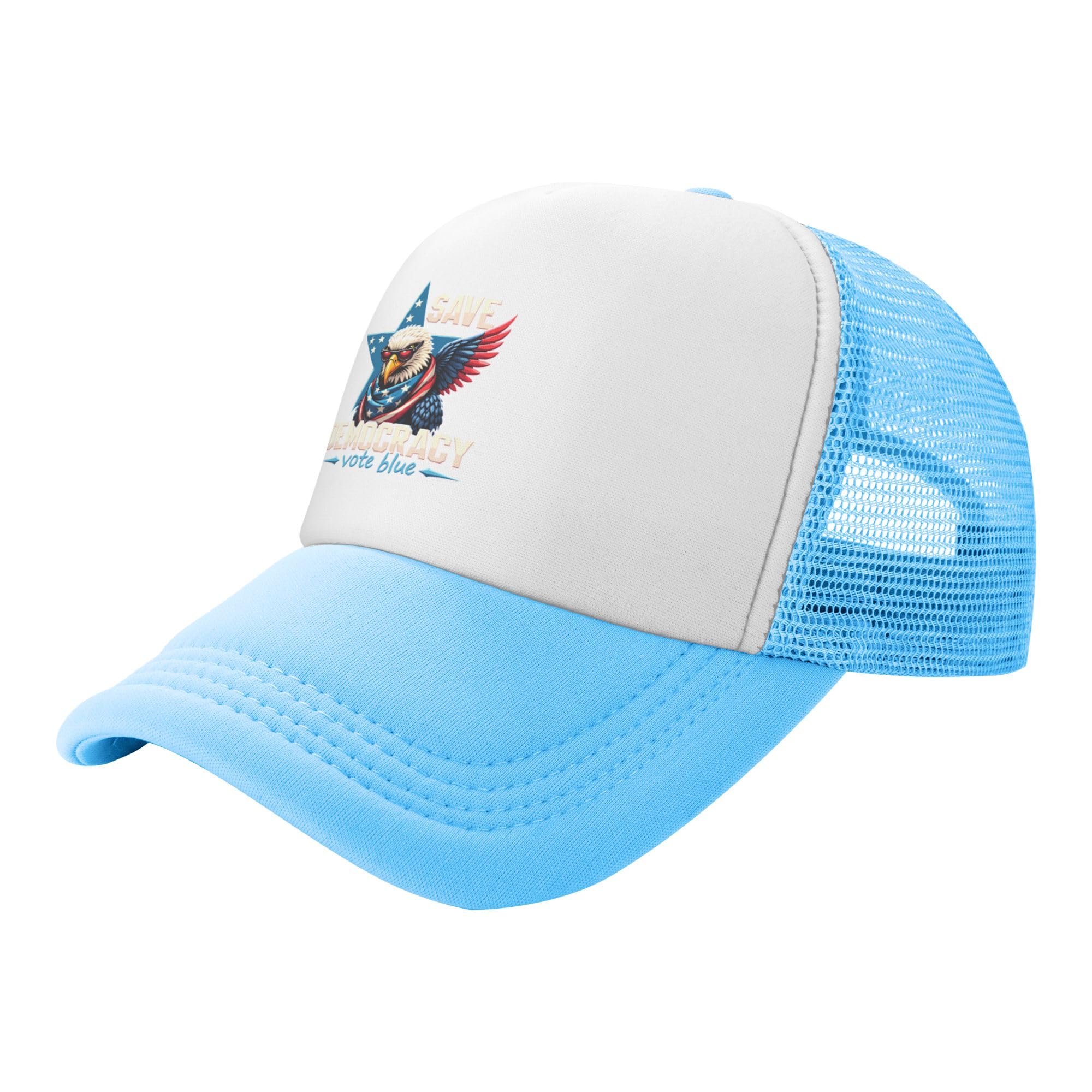 Save Democracy Vote Blue Trucker Hat American Patriotic Baseball Cap Mesh Back Adjustable Hats for Kids - Sky Blue