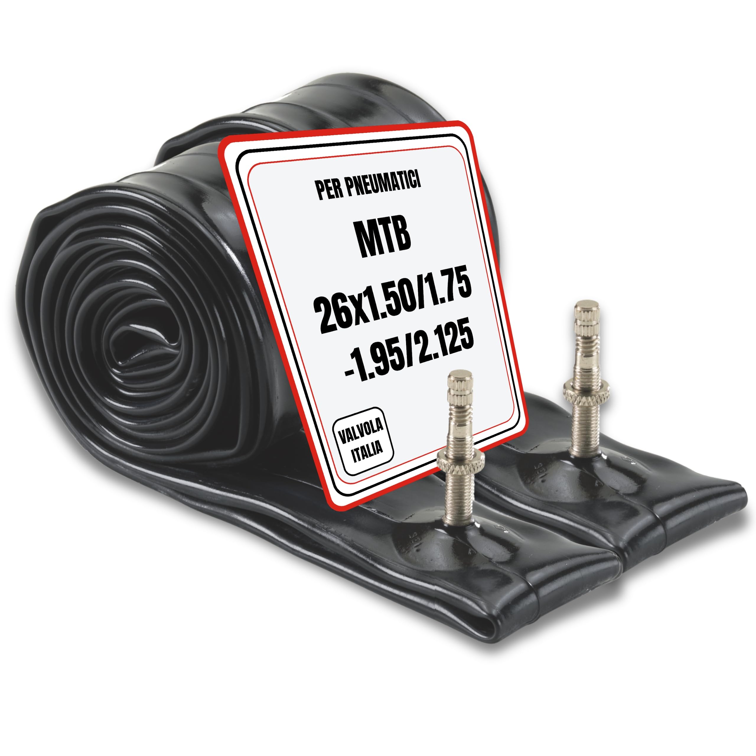 Bottari Set of 2 MTB Inner Tubes 26 x 1.50/1.75-1.95/2.125 - Italy Valve 40 mm - 26 Inch - Heavy Duty Rubber - Puncture Resistant - Easy to Install
