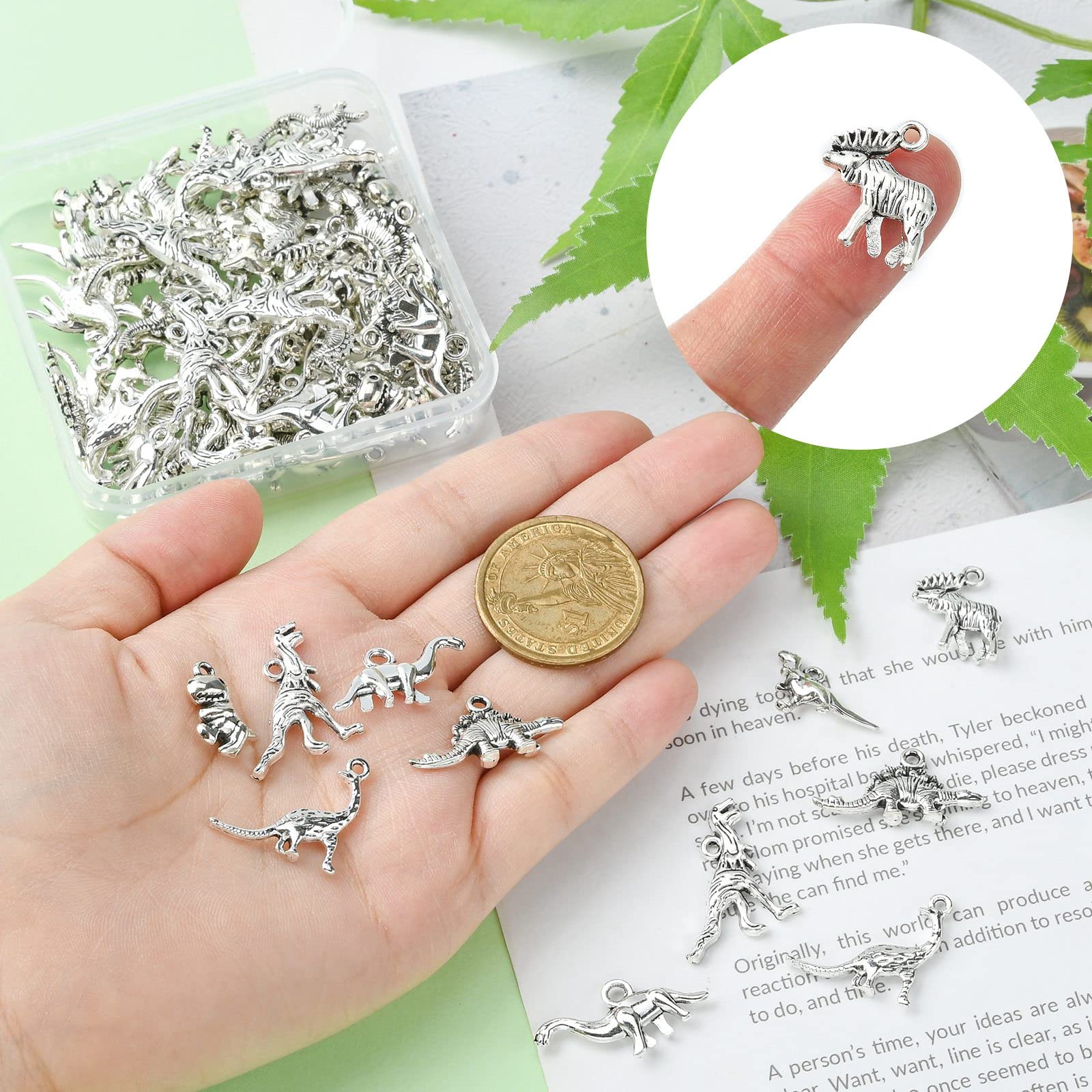 UR URLIFEHALL 80 Pcs 8 Styles Antique Silver Dinosaur Charm Vintage Animal Charms for DIY Craft Necklace Bracelet Keychain Jewellery Making - Image 3