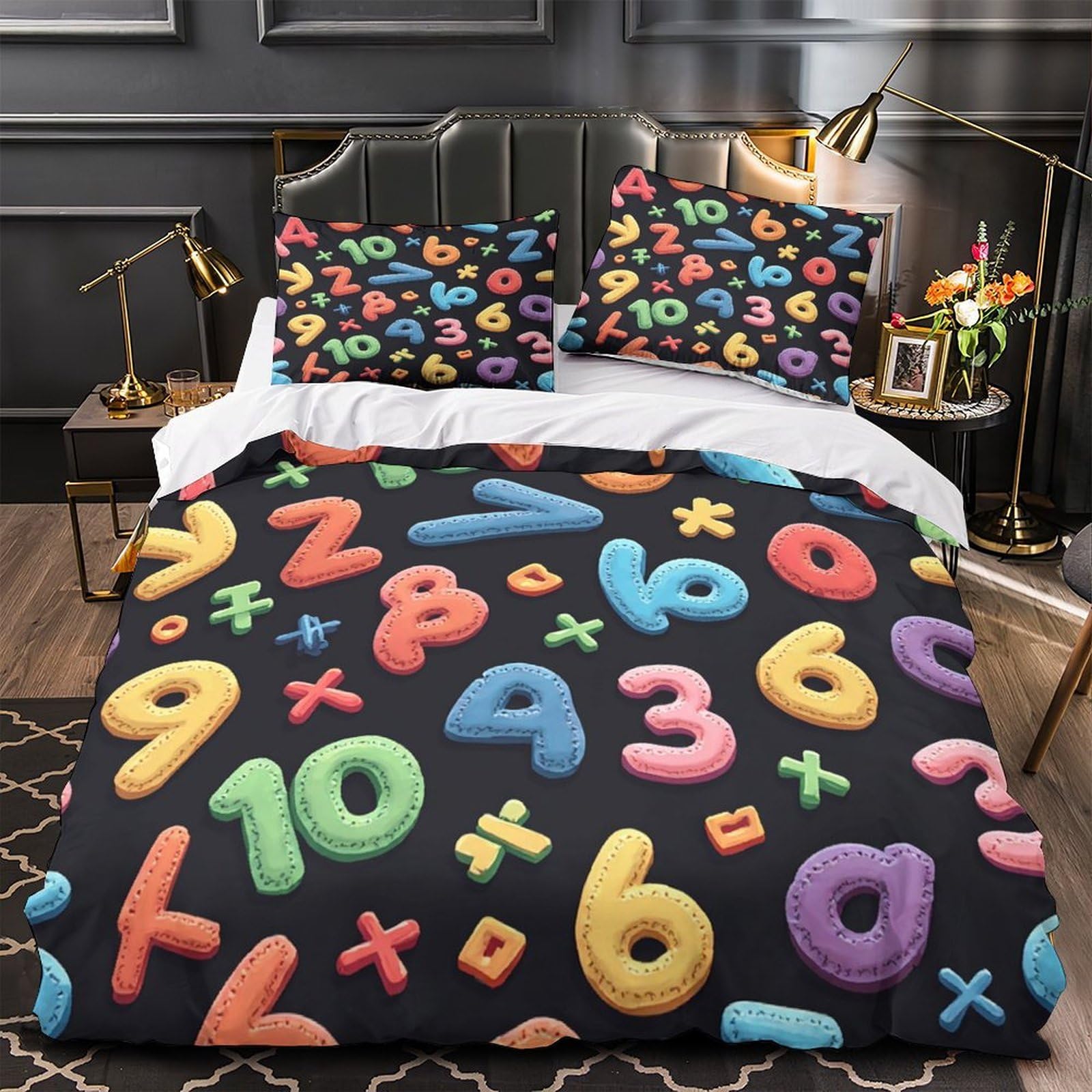 Housse de couette hypoallergénique lit super king à motif mathématiques