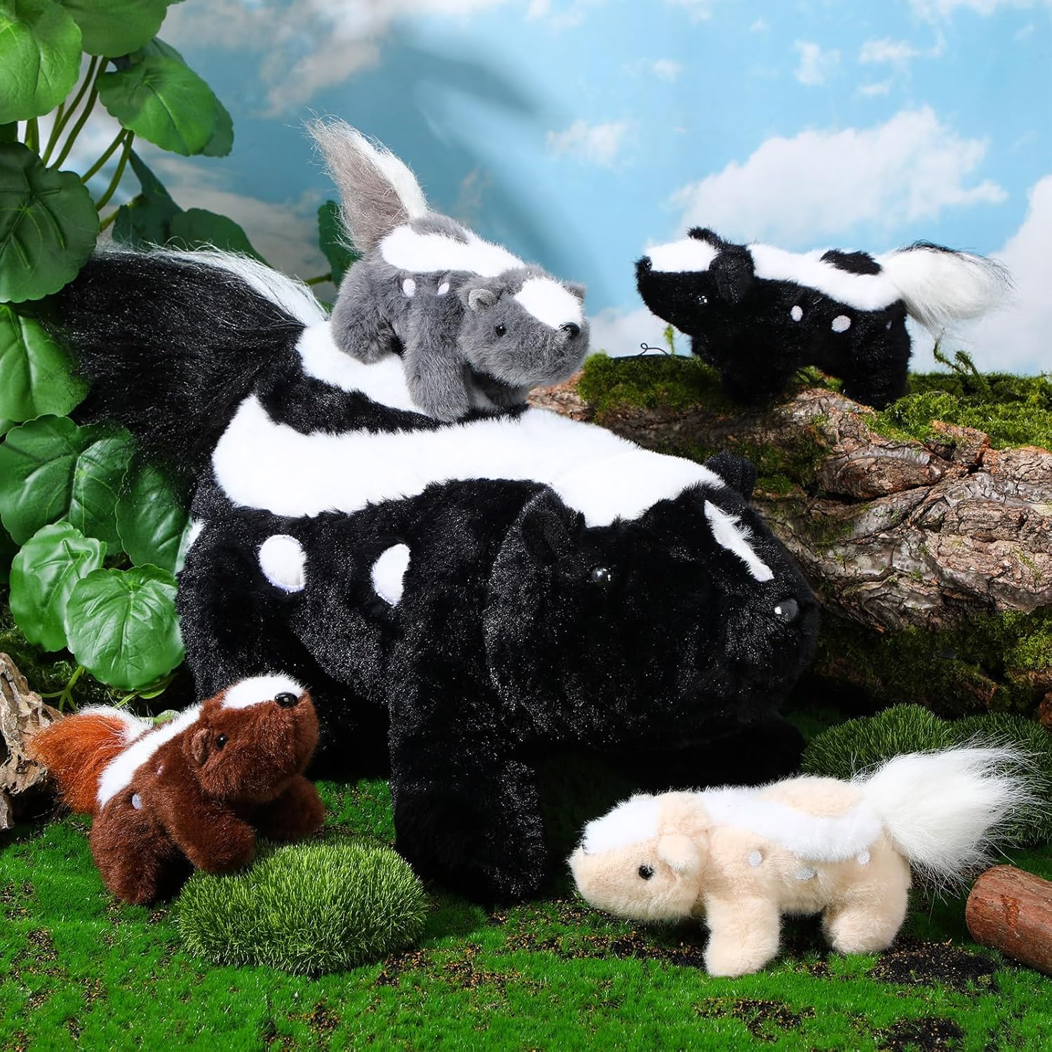 5 Pcs Skunk Stuffed Animal Set Mommy Striper Skunk with 4 Baby Plush Toys in Belly Pouch Soft Huggable Plush Animal Gift for Kids Boys Girls Birthday Education Classes - Image 2
