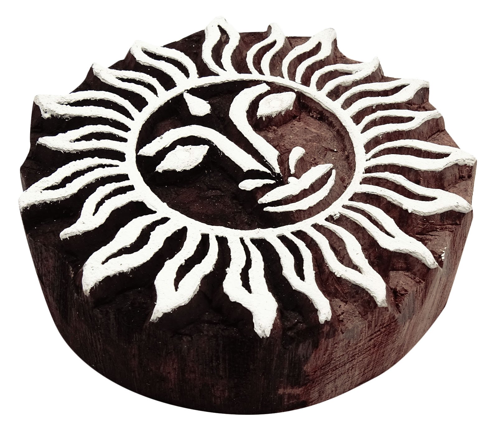 New Hand Carved Sun Stamp Brown Wooden Textile Stamp Indian Printing Block Art