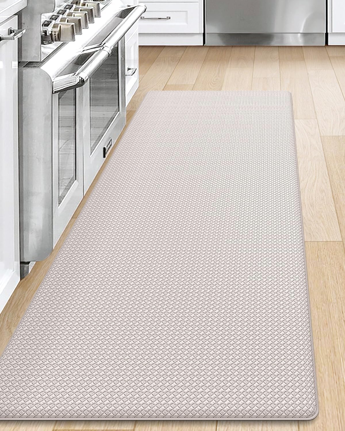 DEXI Kitchen Rug Anti Fatigue,Non Skid Cushioned Comfort Standing Kitchen Mat Waterproof and Oil Proof Floor Runner Mat, Easy to Clean, 23"x59", Beige 23"x59" Beige