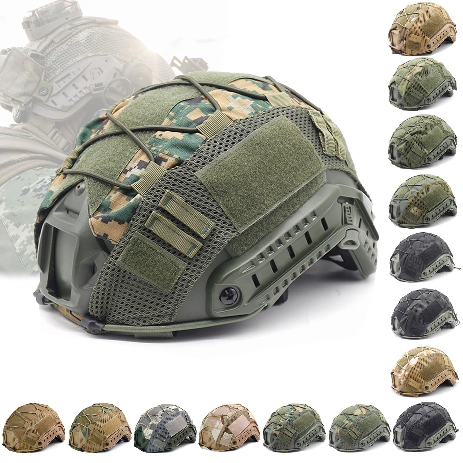Tactical Helmet Cover Camo FAST Airsoft Paintball High-cut Helmet Cloth Hunting Shooting Helmet Accessories with Elastic Cord(Jungle Digital)