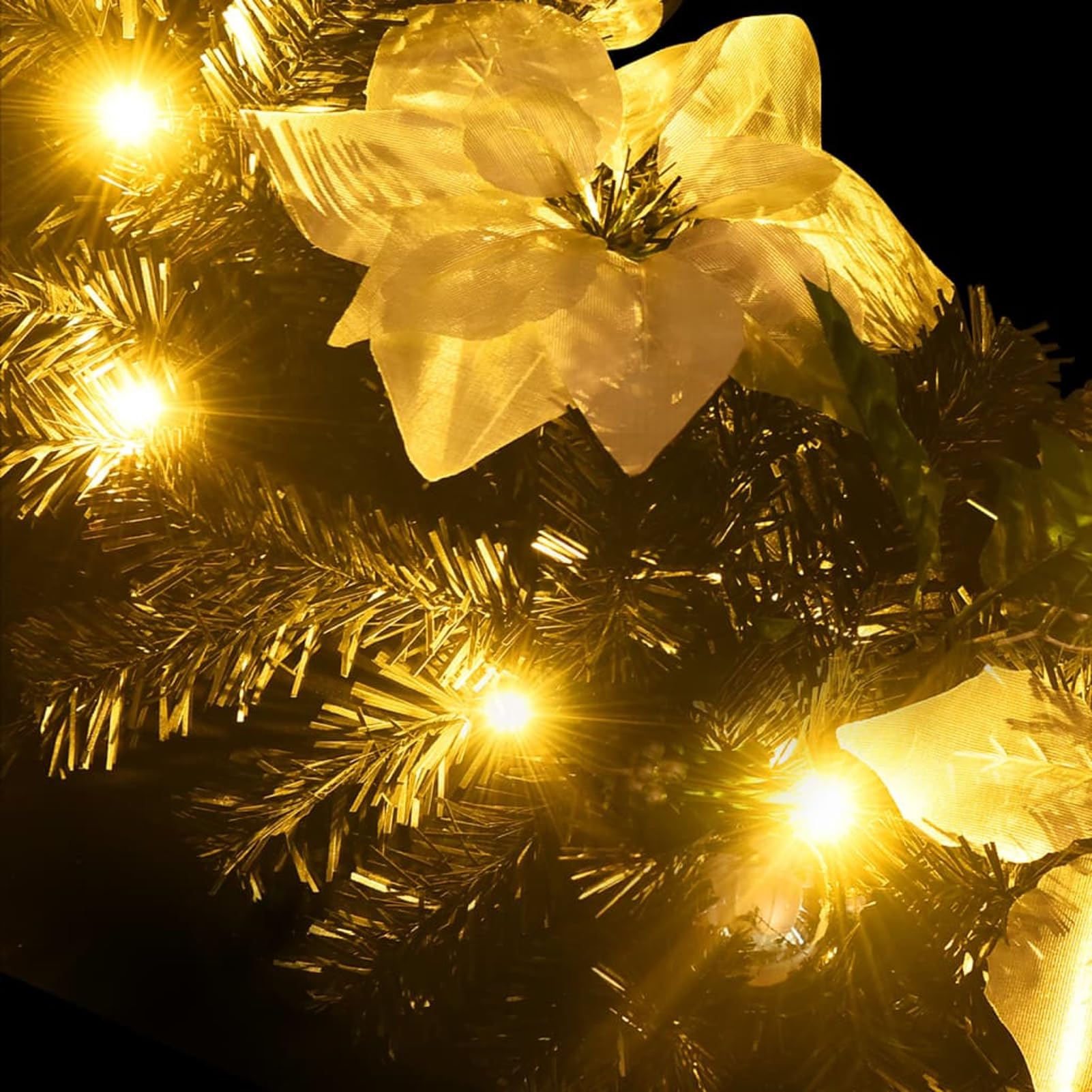 Gecheer Weihnachtsgirlande mit LED-Lichtern Schwarz 2,7 m PVC, Weihnachtsdekoration für Fenster Tür Adventskranz Gemütliche Winter-Tischdekoration im Wohnzimmer320973