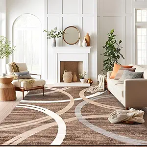 Rugshop Modern Wavy Circles Design Area Rug 10' x 14' Brown