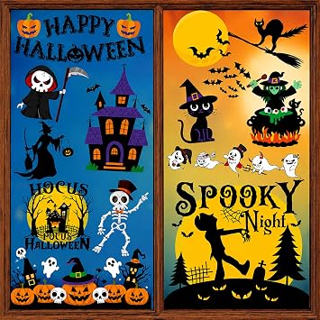 Halloween Party Decorations - Reusable Window Clings for Halloween Decorations Indoor Outdoor | Pumpkin Ghost Static Window Decor Stickers for Office Party Favors Supplies Crafts Gifts Toys for Kids