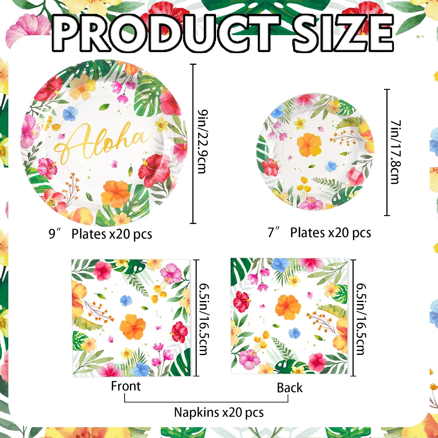 OuMuaMua 60Pcs Luau Party Tableware Decorations, Aloha Tropical Disposable Dinnerware Set including Paper Plates with Napkins for Hawaiian Tropical Summer Birthday Party Supplies, Serves 20
