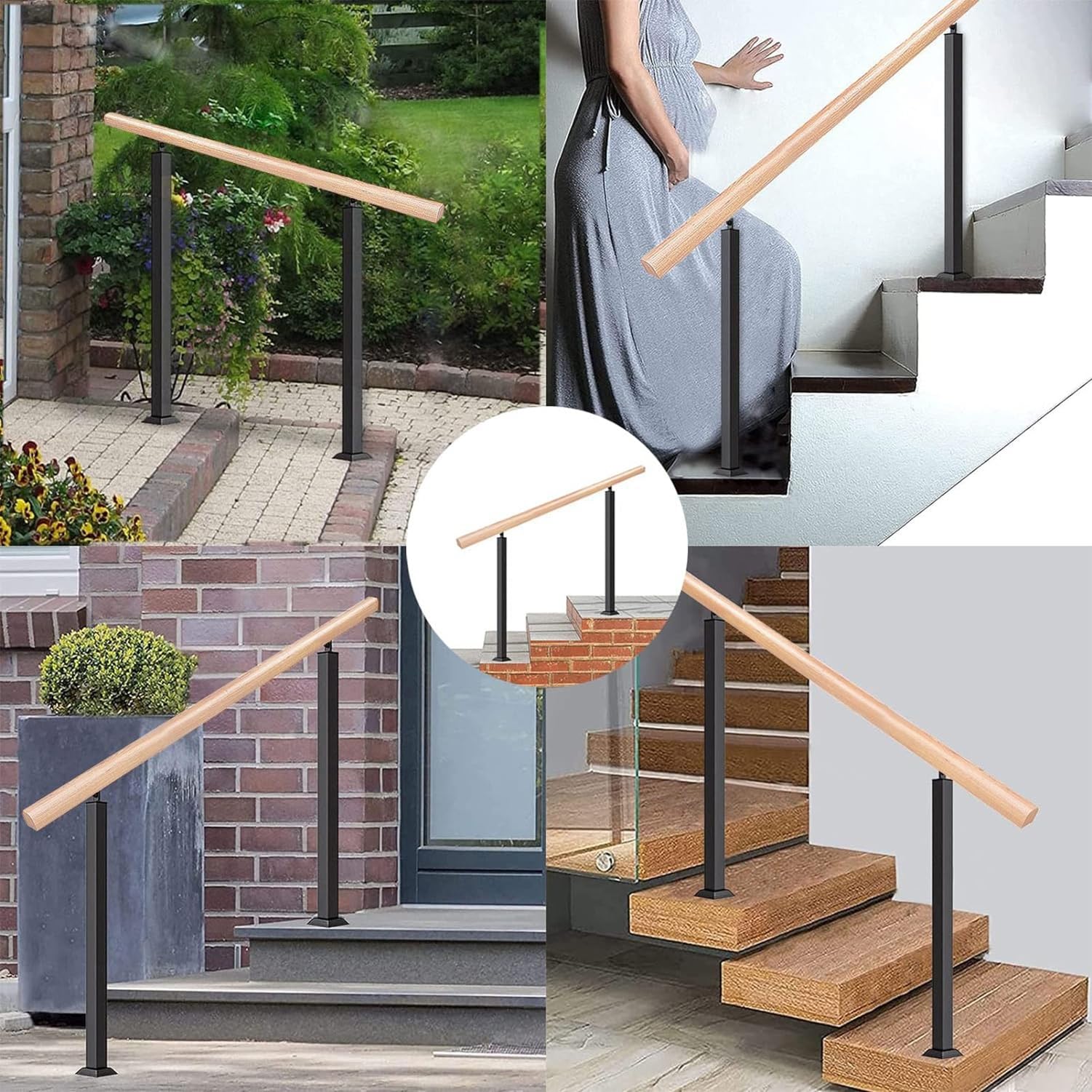 Zestaw balustrad zewnętrznych do 0-4 stopni, długość 120 cm, wysokość 85 cm, solidny drewniany i metalowy wspornik z 2 słupkami - idealne rozwiązanie bezpieczeństwa do domowych schodów i tarasów