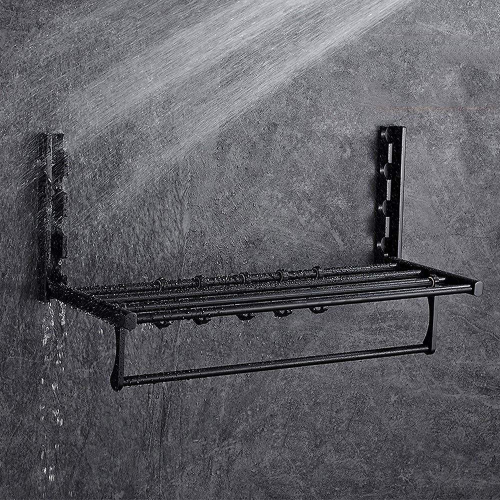 Rack Toallas Toallero De Baño Plegable con Ganchos, Montado En La Pared, Estante Riel Hotel, Almacenamiento para Y Cocina Accesorios De Baño
