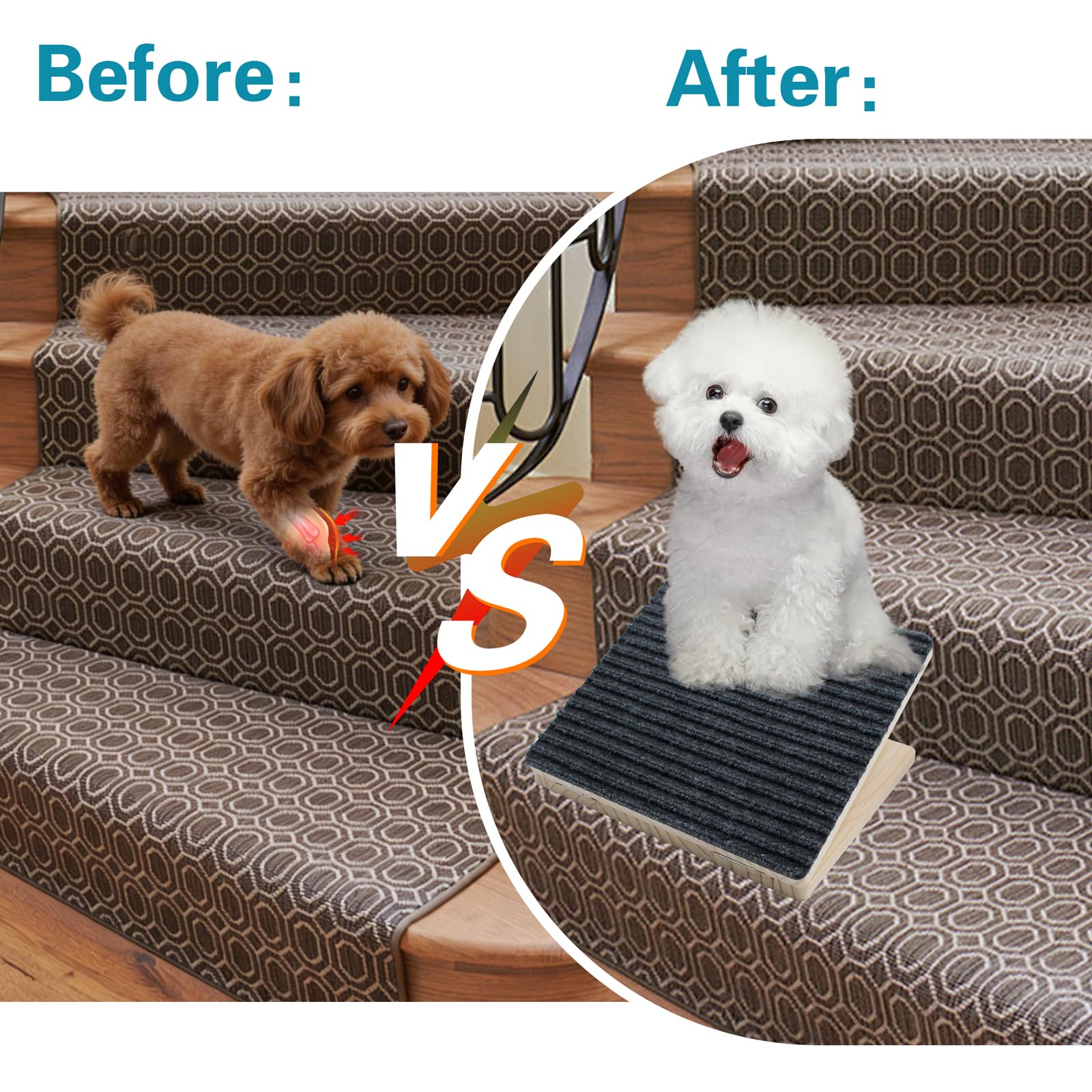 Rampe pour Chien en Bois pour Escaliers, Réglable avec Surface Antidérapante, Rampe d'Aide Pliable pour Petits Chiens et Chats