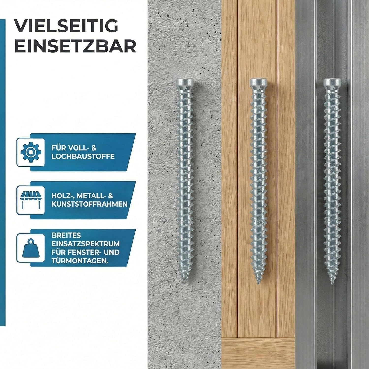 7.5x60, Vis de pose dans PVC et bois, tête cylindrique Tx 30, zingué blanc, VE=100