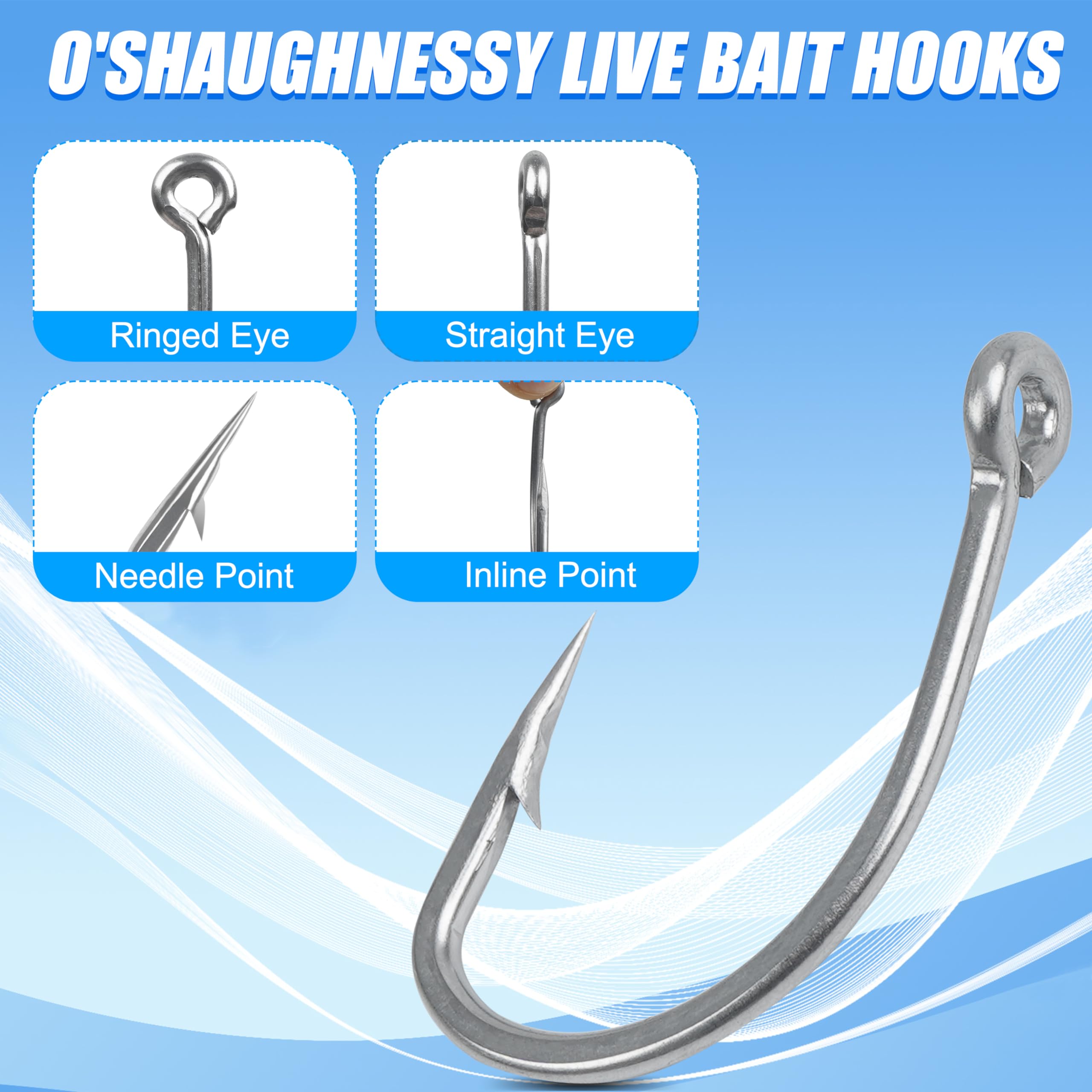 Live Bait Hooks Saltwater, 50pcs O'Shaughnessy Live Bait Short Shank Hooks with in-Line Point Fishing J Hooks Size 1#-5/0 : Sports & Outdoors