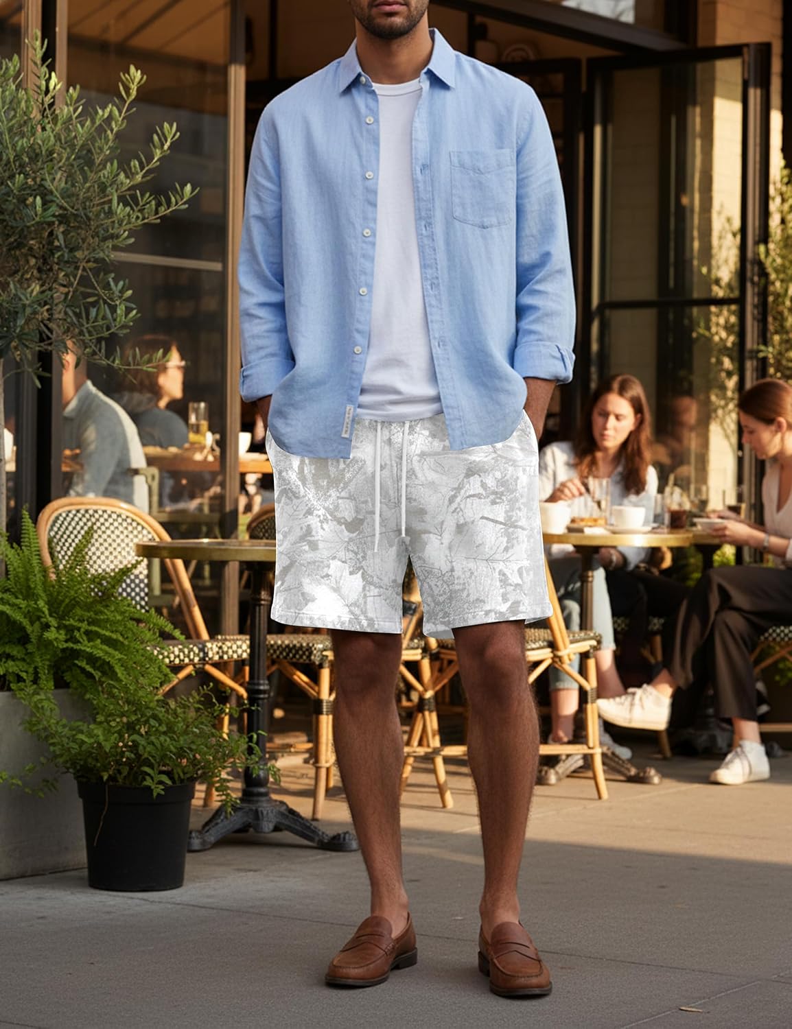 Mens Camo Shorts Maple Leaf Print Baggy Drawstring Elastic High Waisted Graphic Workout Sweat Shorts with Pockets - Image 6