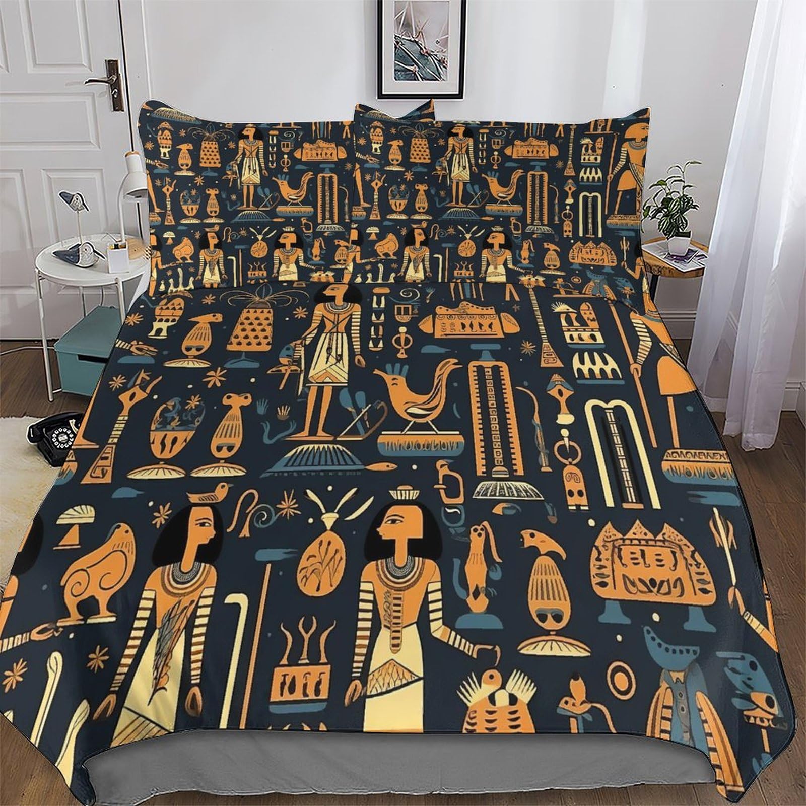 Pazzk Egypt Sculptures Bedding Set Duvet Cover 3 Pcs With Pillowcases Ultra Soft Anti Allergic Quilt Cover Microfiber Comforter Cover Suitable For Children, Teens, Adults Double (200X200cm)