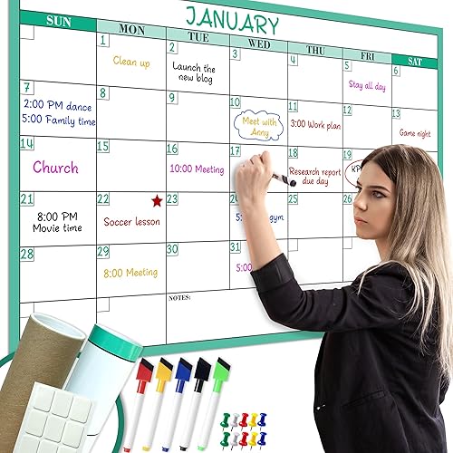 Large Dry Erase Monthly White Board Calendar for Wall 36" by 24", Undated 1 Month Layout Wall Calendar Erasable & Reusable Laminated Calendar, No